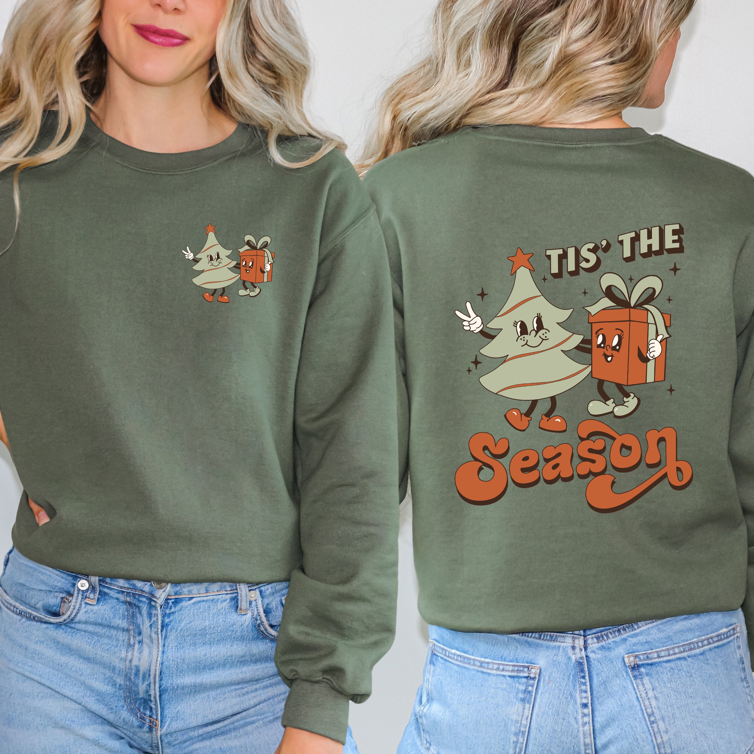 Retro Tis The Season Tree | Sweatshirt Front and Back Design