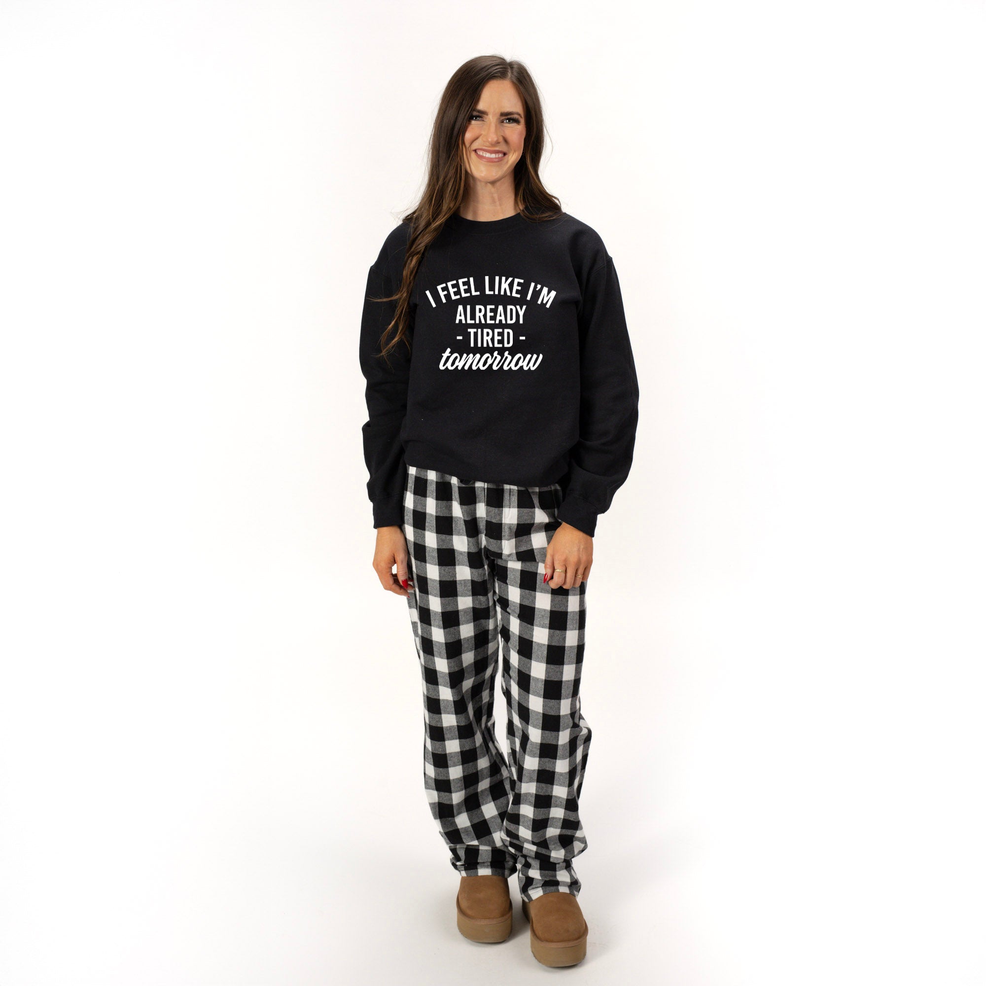 Already Tired Tomorrow | Plaid Pajama Sweatshirt Set