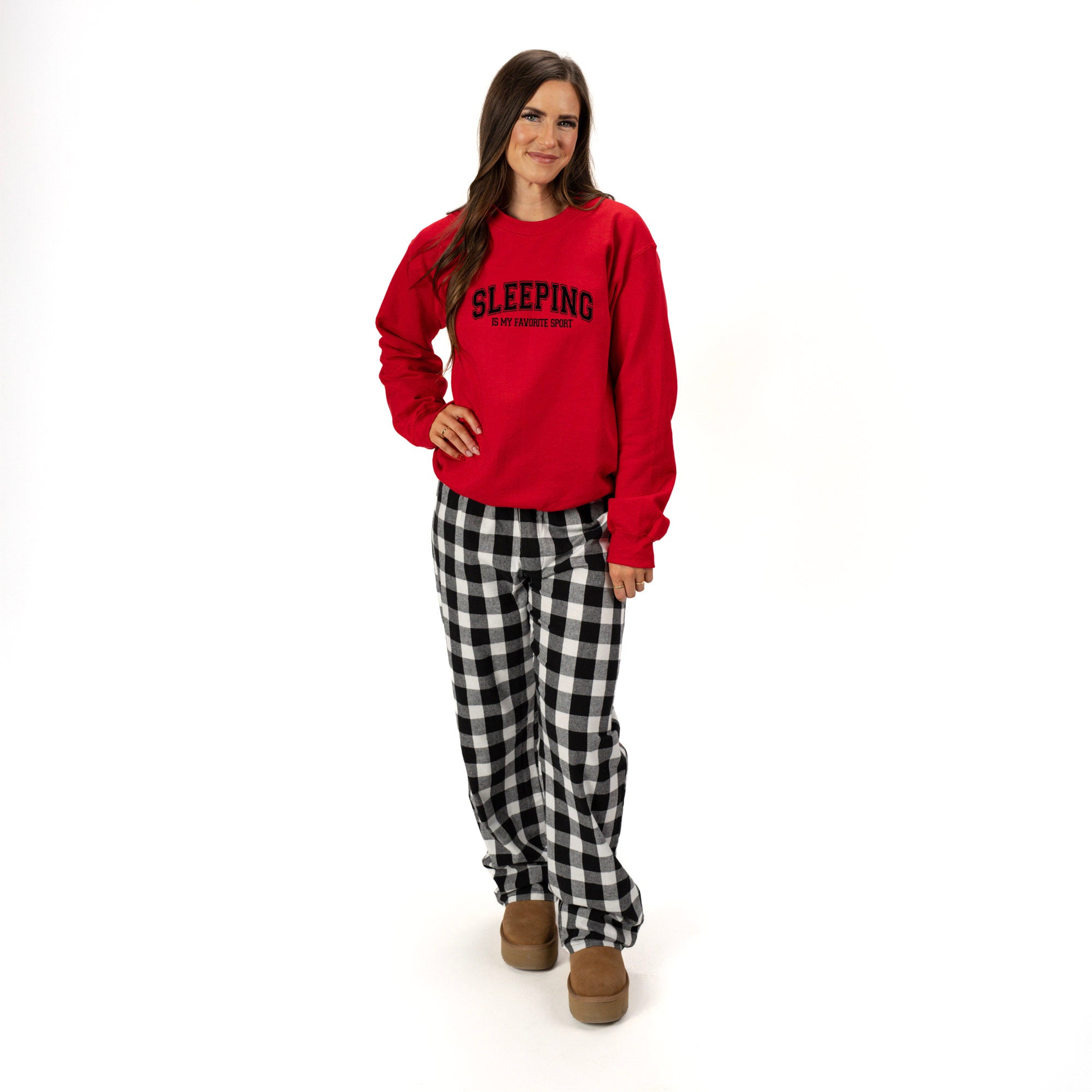 Sleeping Is My Favorite Sport | Plaid Pajama Sweatshirt Set