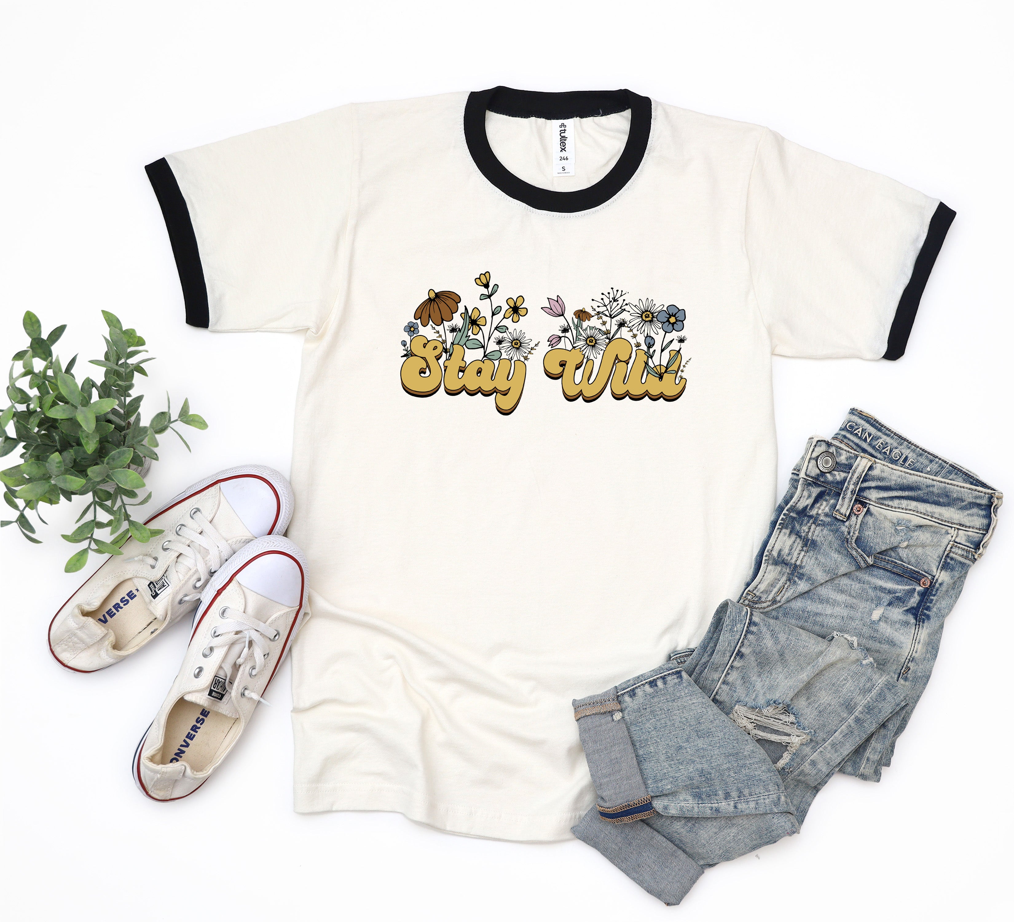 Stay Wild Colorful Flowers | Ringer Tee