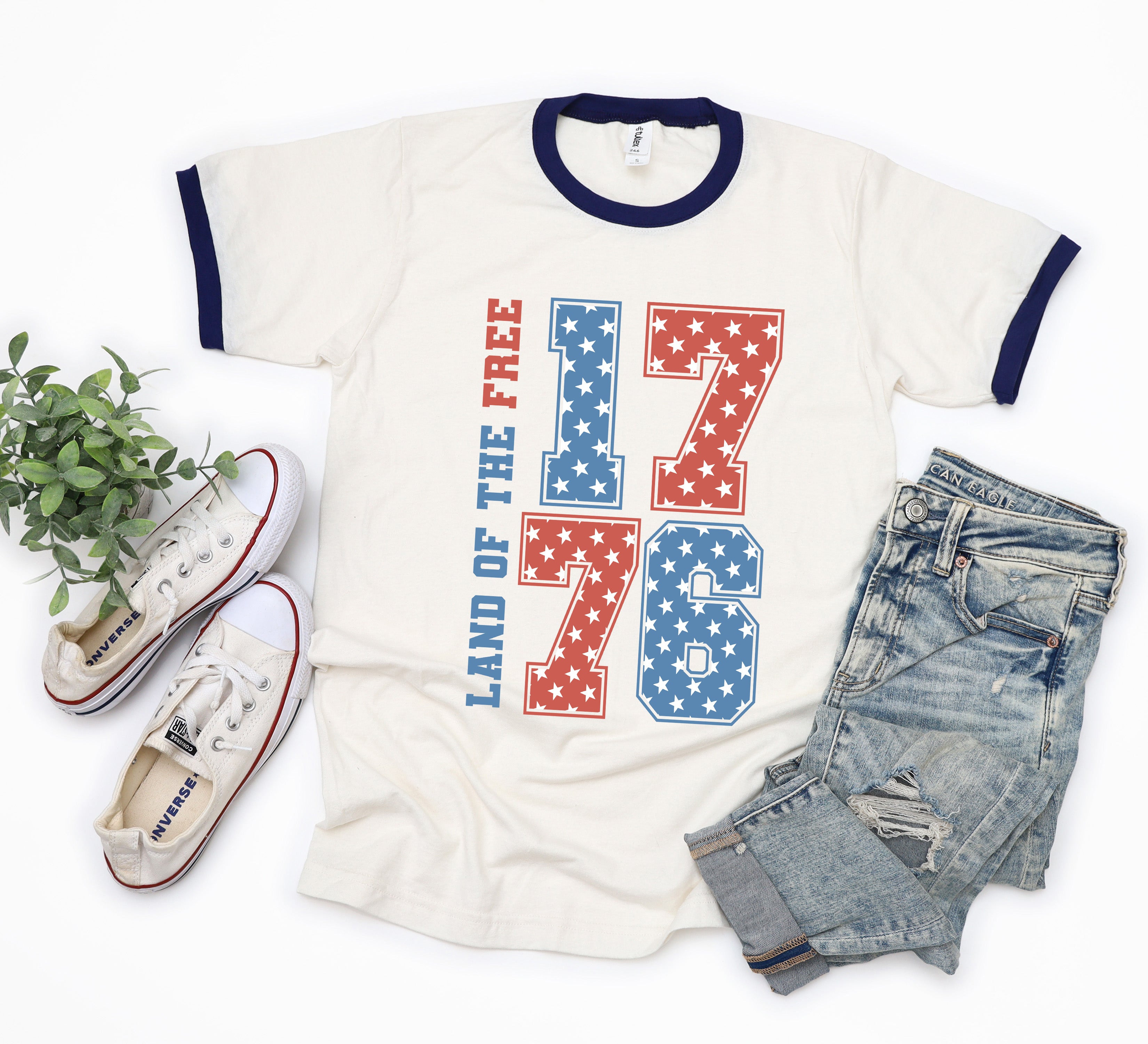 Land Of The Free Retro Stars | Ringer Tee