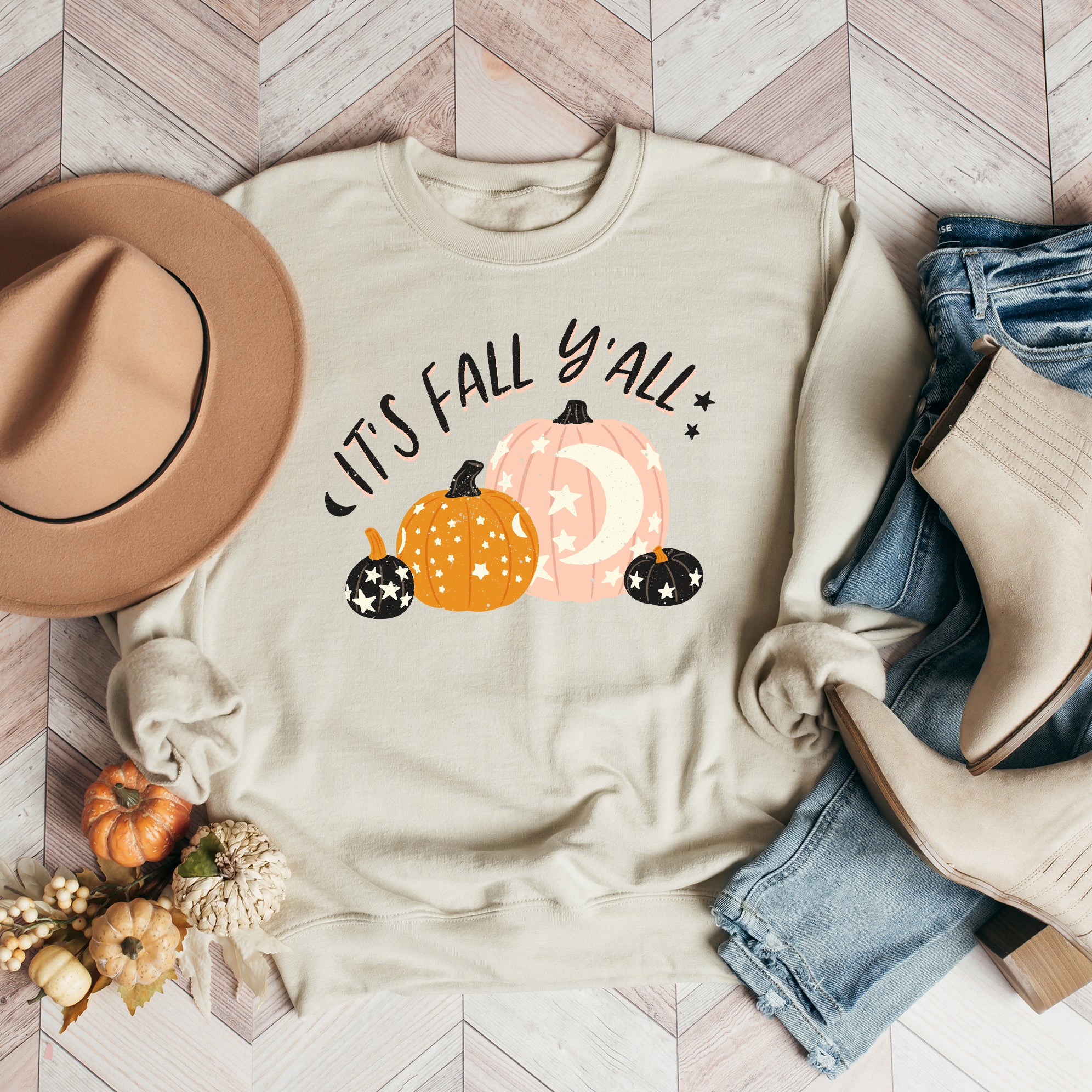 Boho It's Fall Y'all Pumpkins | Sweatshirt