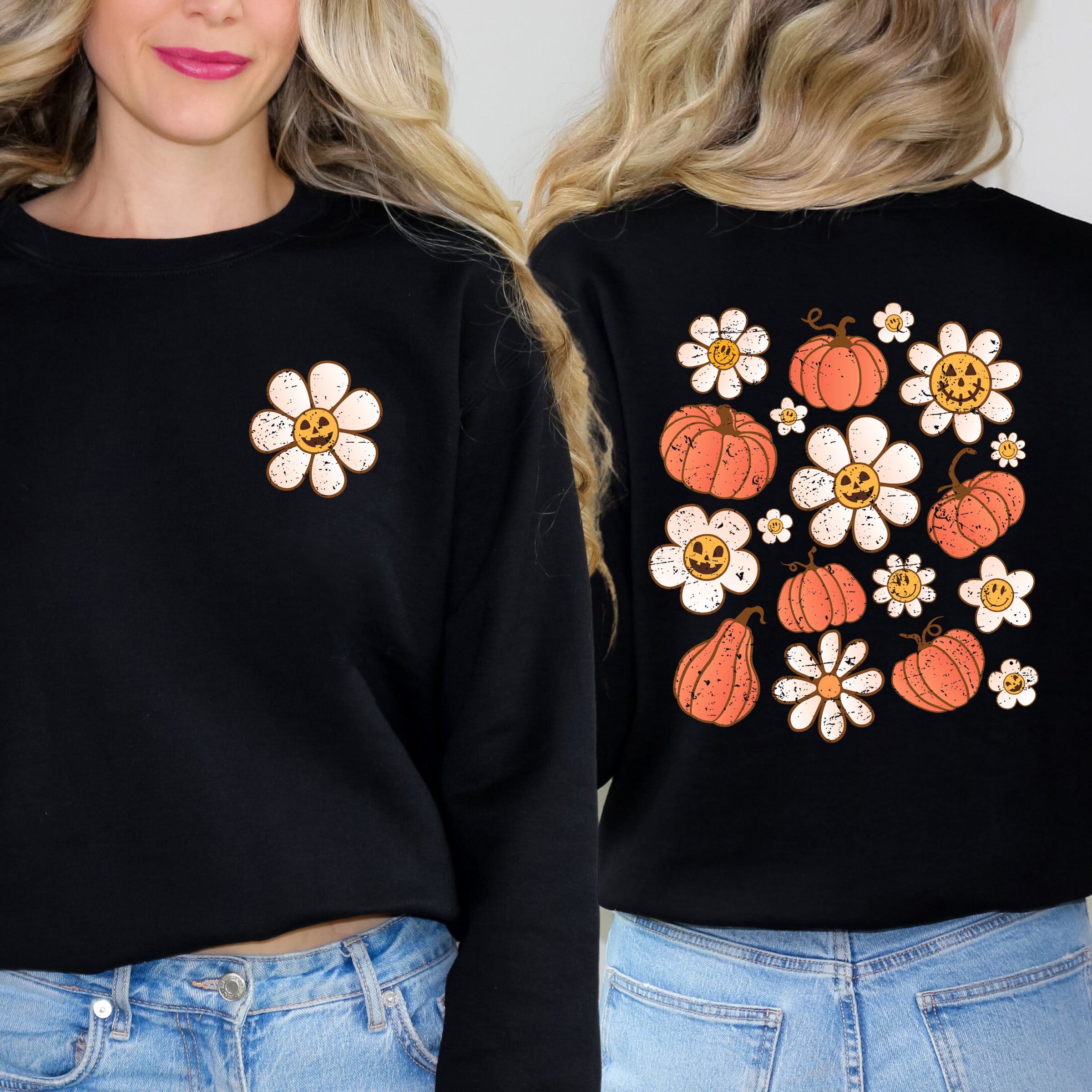 Distressed Flowers And Pumpkins Front And Back