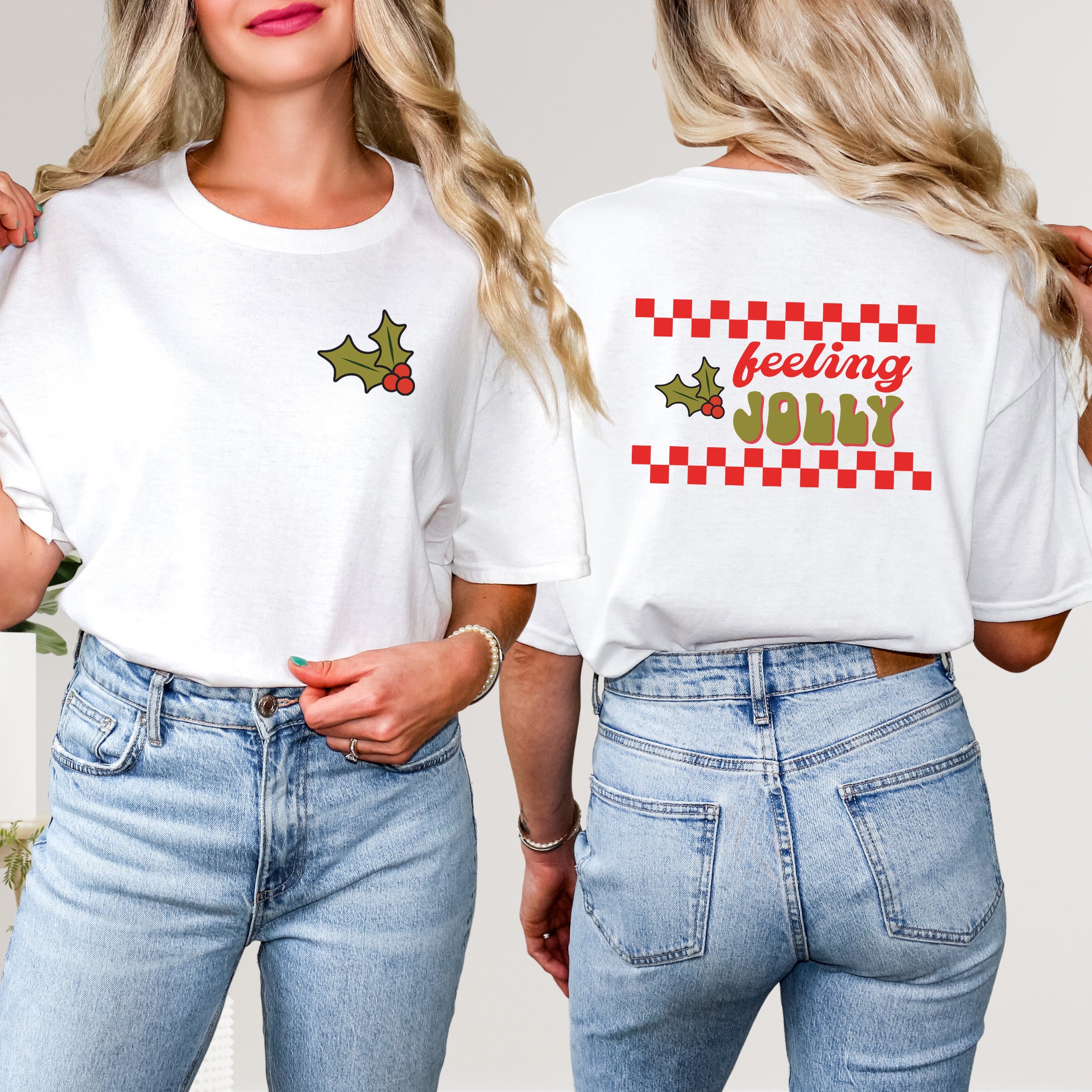 Feeling Jolly Checkered | Front & Back Short Sleeve Graphic Tee