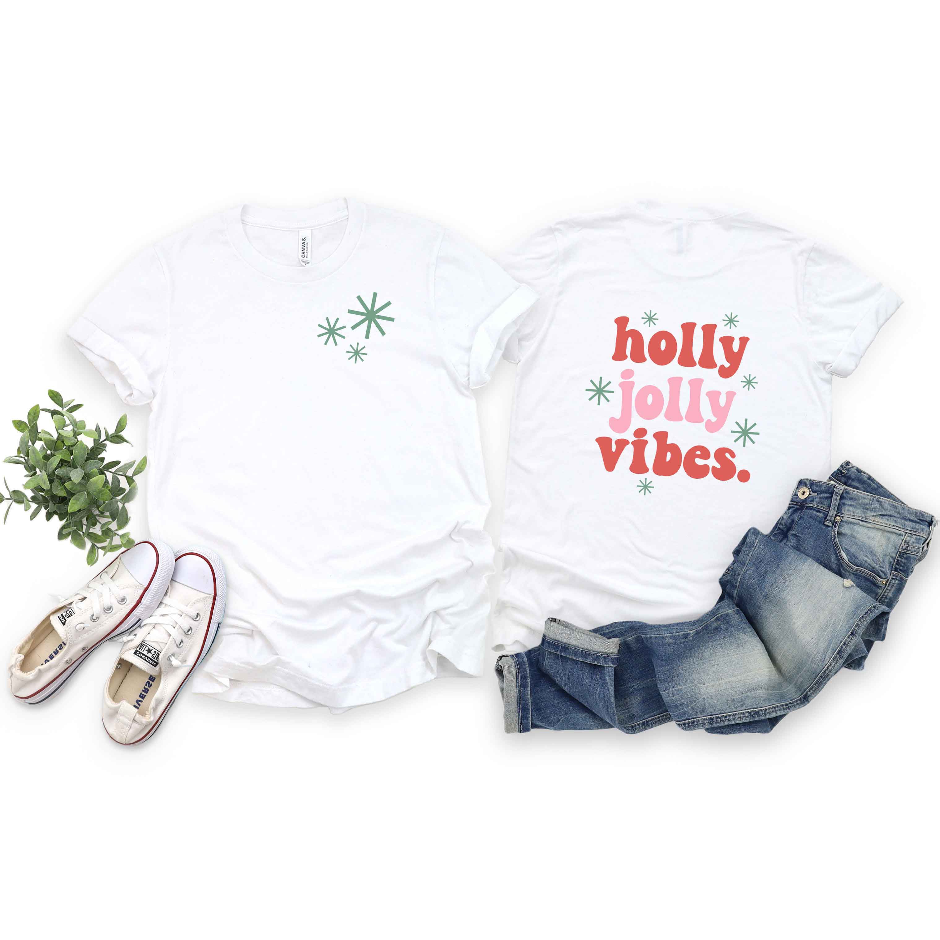 Retro Holly Jolly Vibes | Front & Back Short Sleeve Graphic Tee