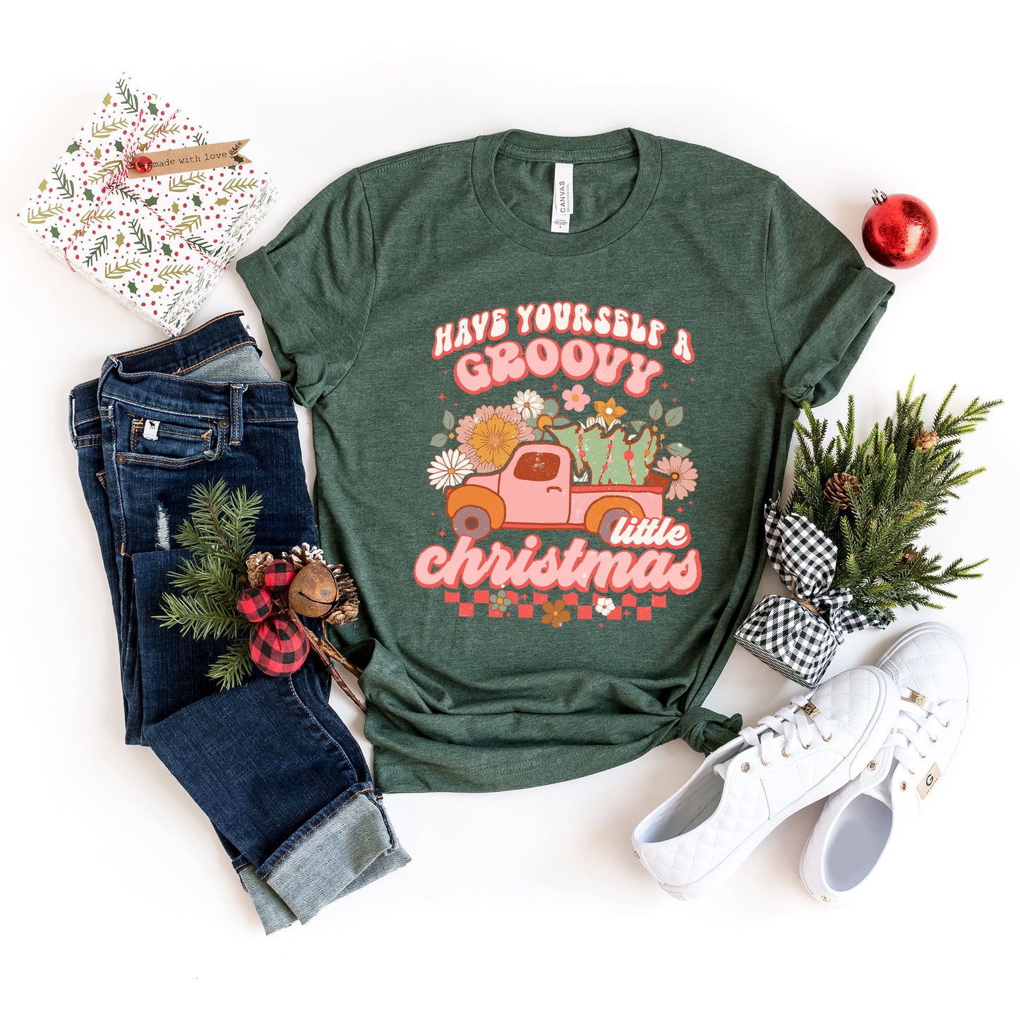 Groovy Little Christmas Truck | Short Sleeve Graphic Tee