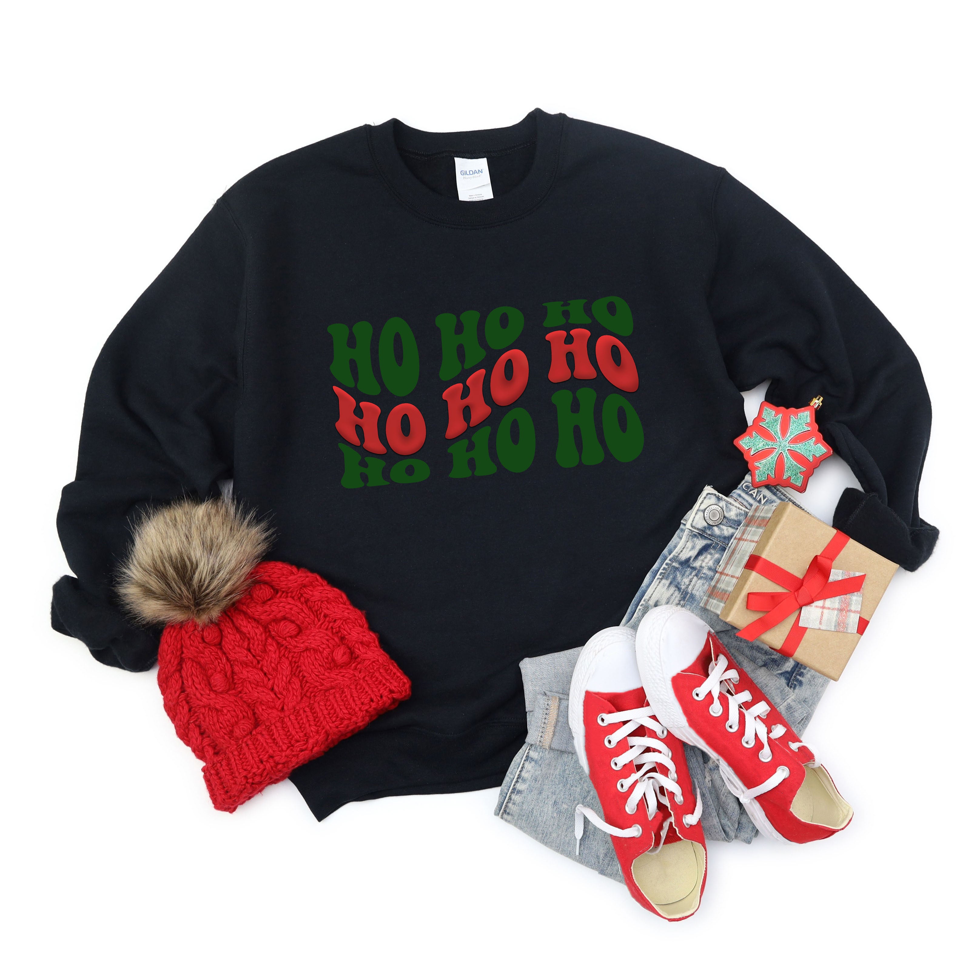Ho Ho Ho Wavy Puff Print | Sweatshirt