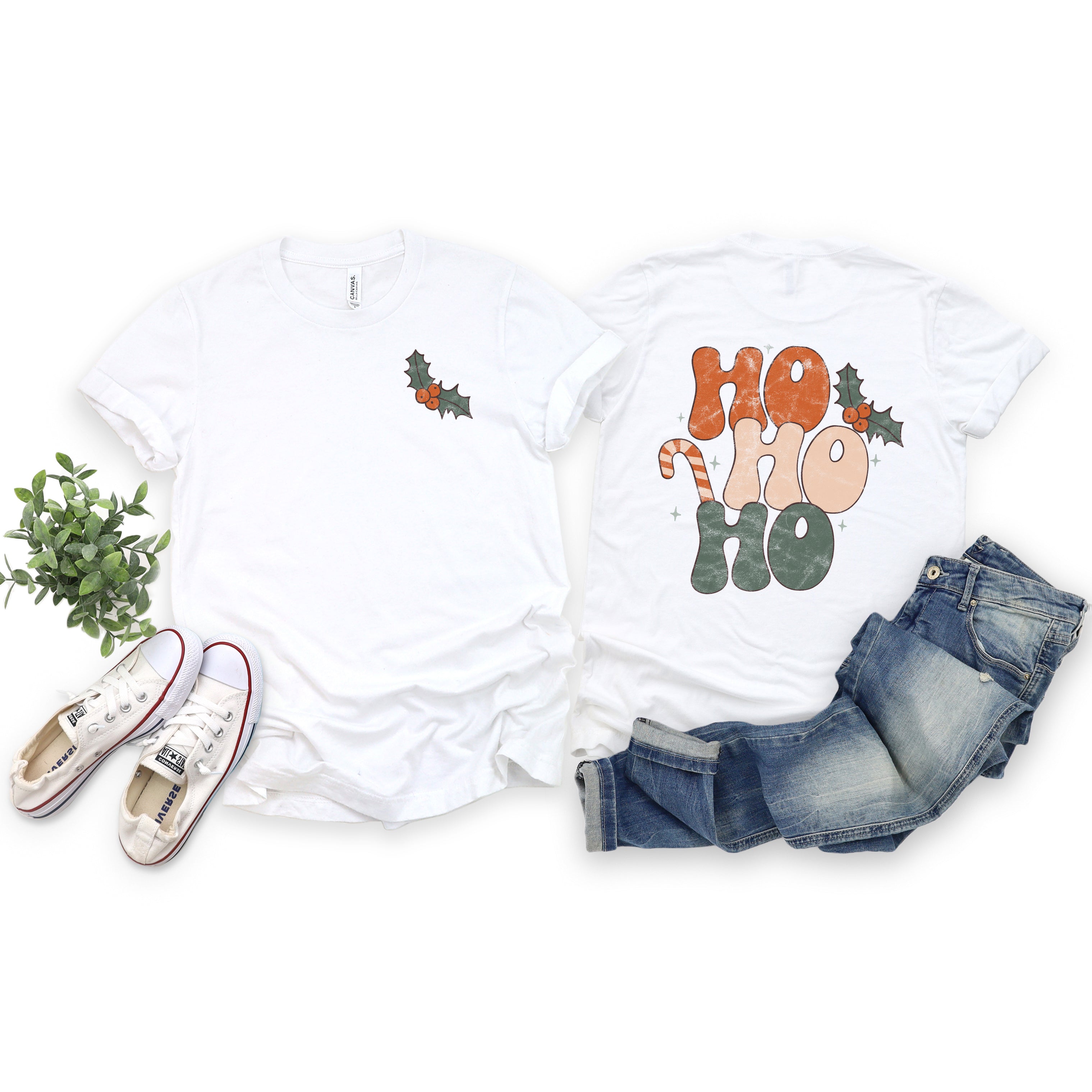 Retro Ho Ho Ho | Front & Back Short Sleeve Graphic Tee