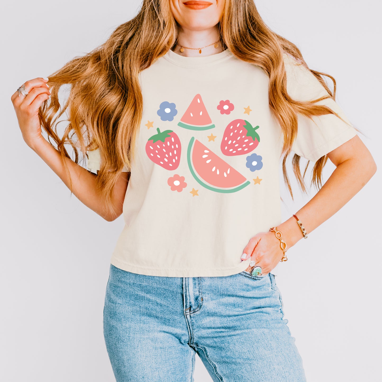 Pastel Fruits | Relaxed Fit Cropped Tee