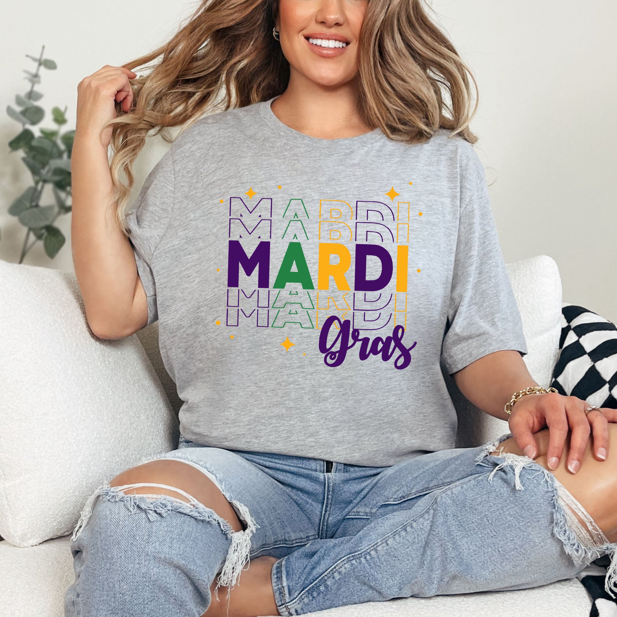 Mardi Gras Stacked | Short Sleeve Crew Neck