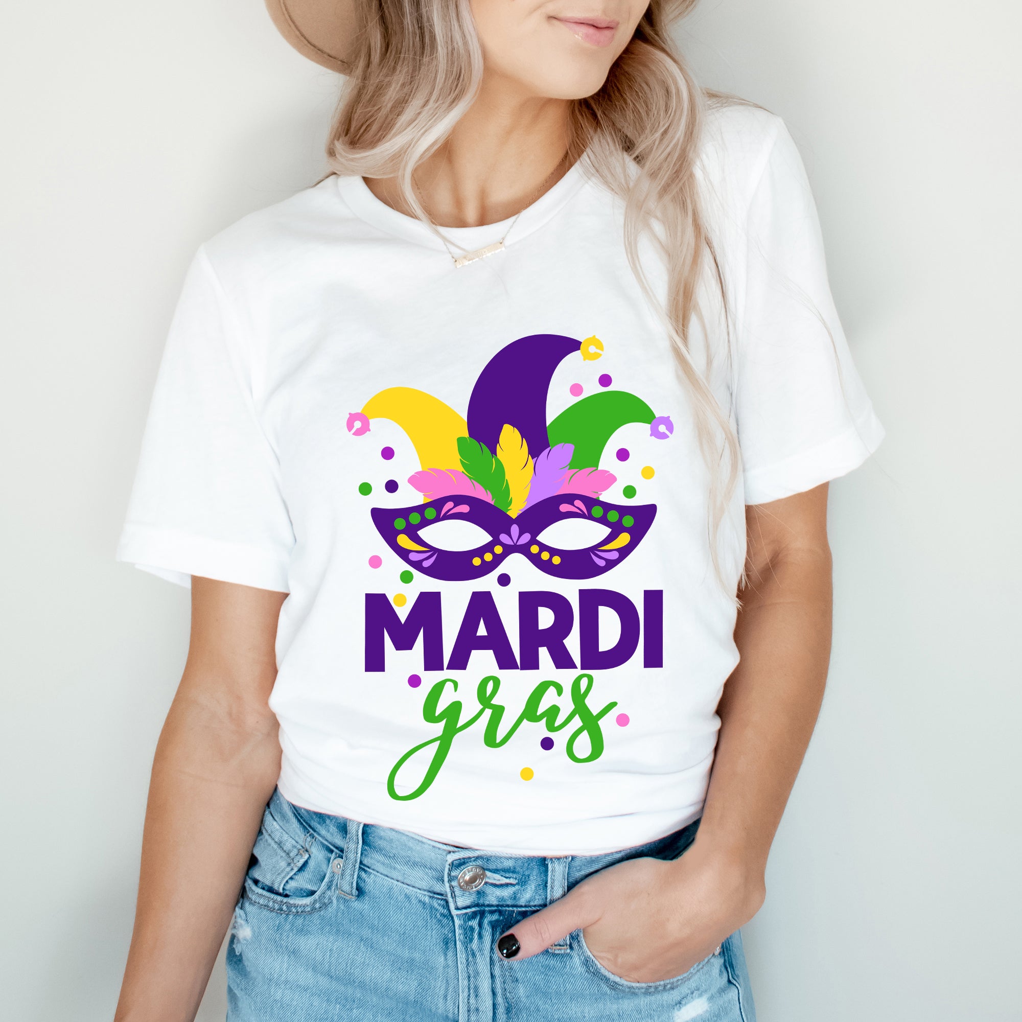 Mardi Gras Mask | Short Sleeve Crew Neck