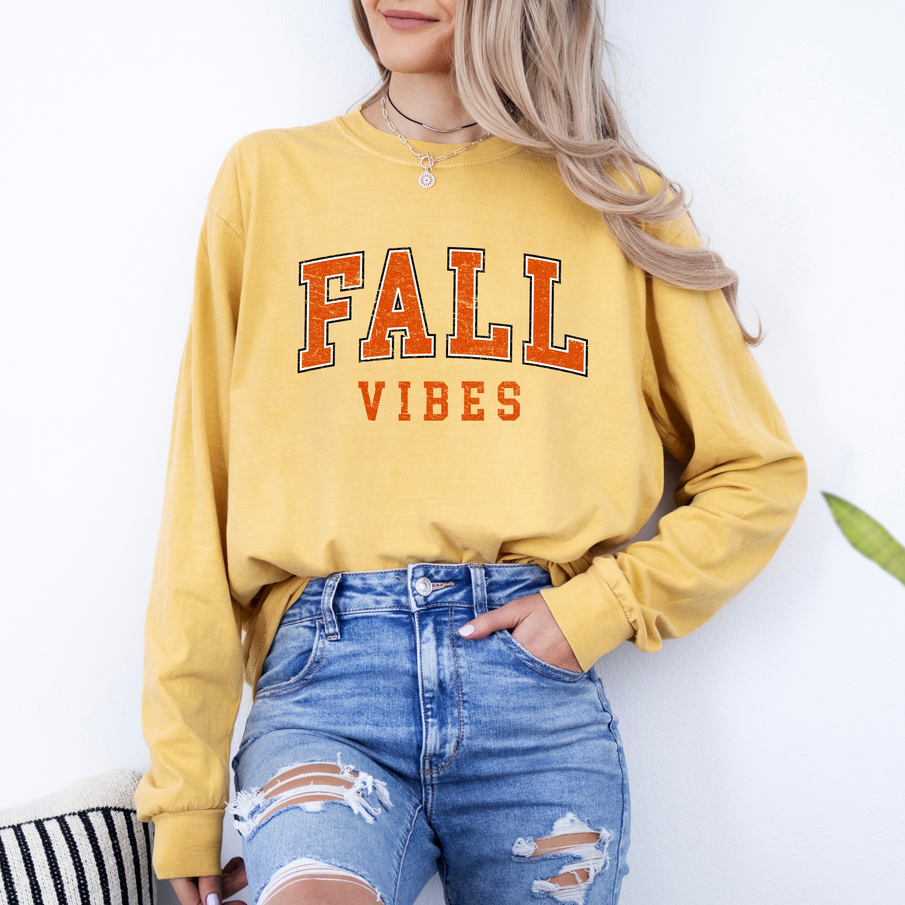 Fall Vibes Varsity Grunge | Garment Dyed Long Sleeve