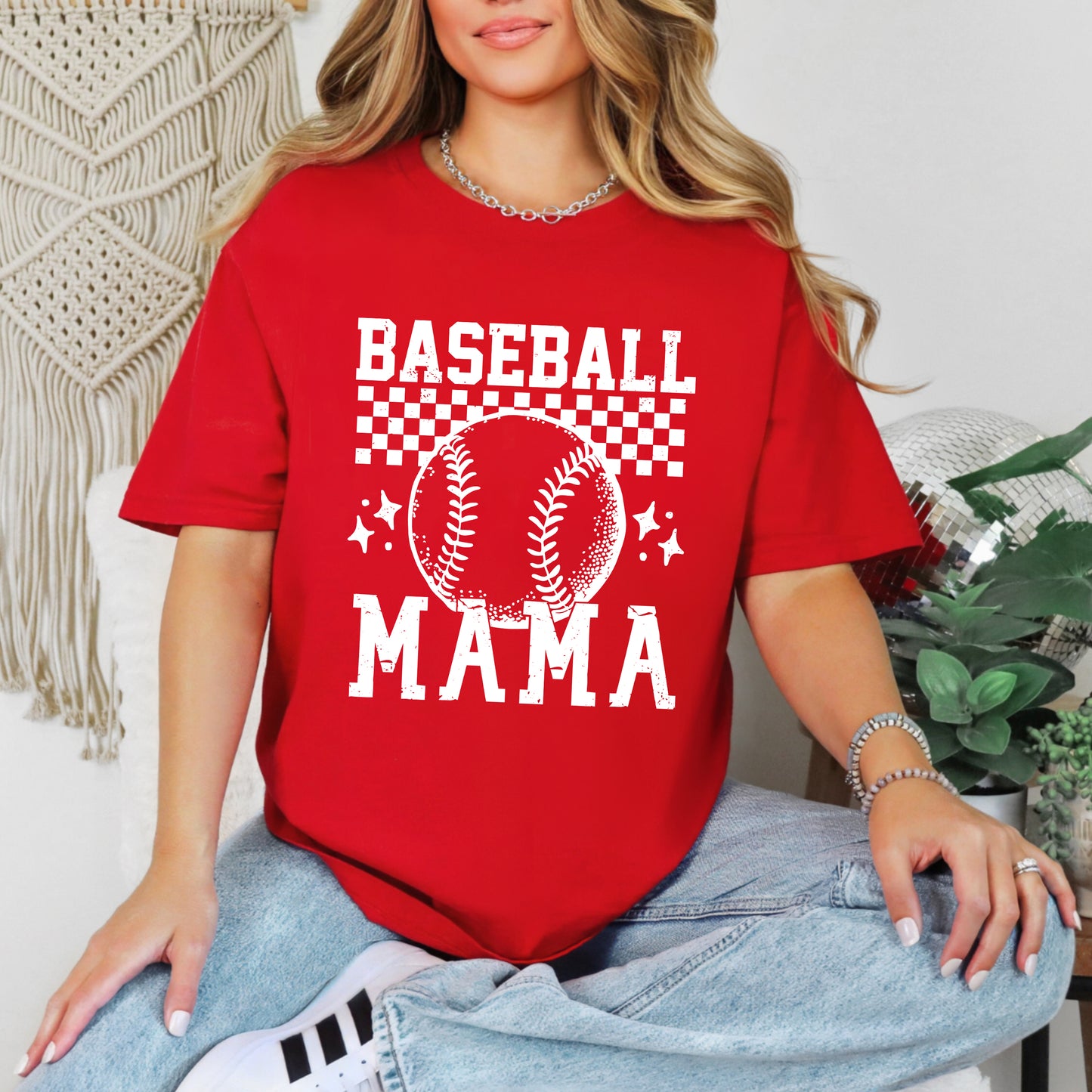 Checkered Baseball Mama | Garment Dyed Tee