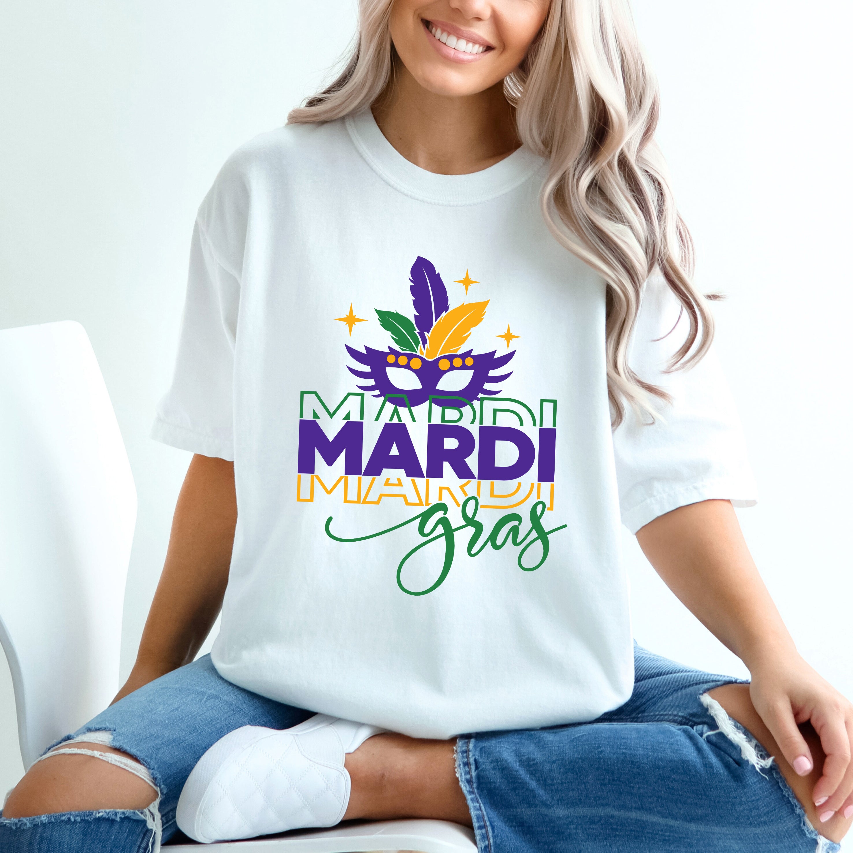 Mardi Gras Mask Stacked | Garment Dyed Tee