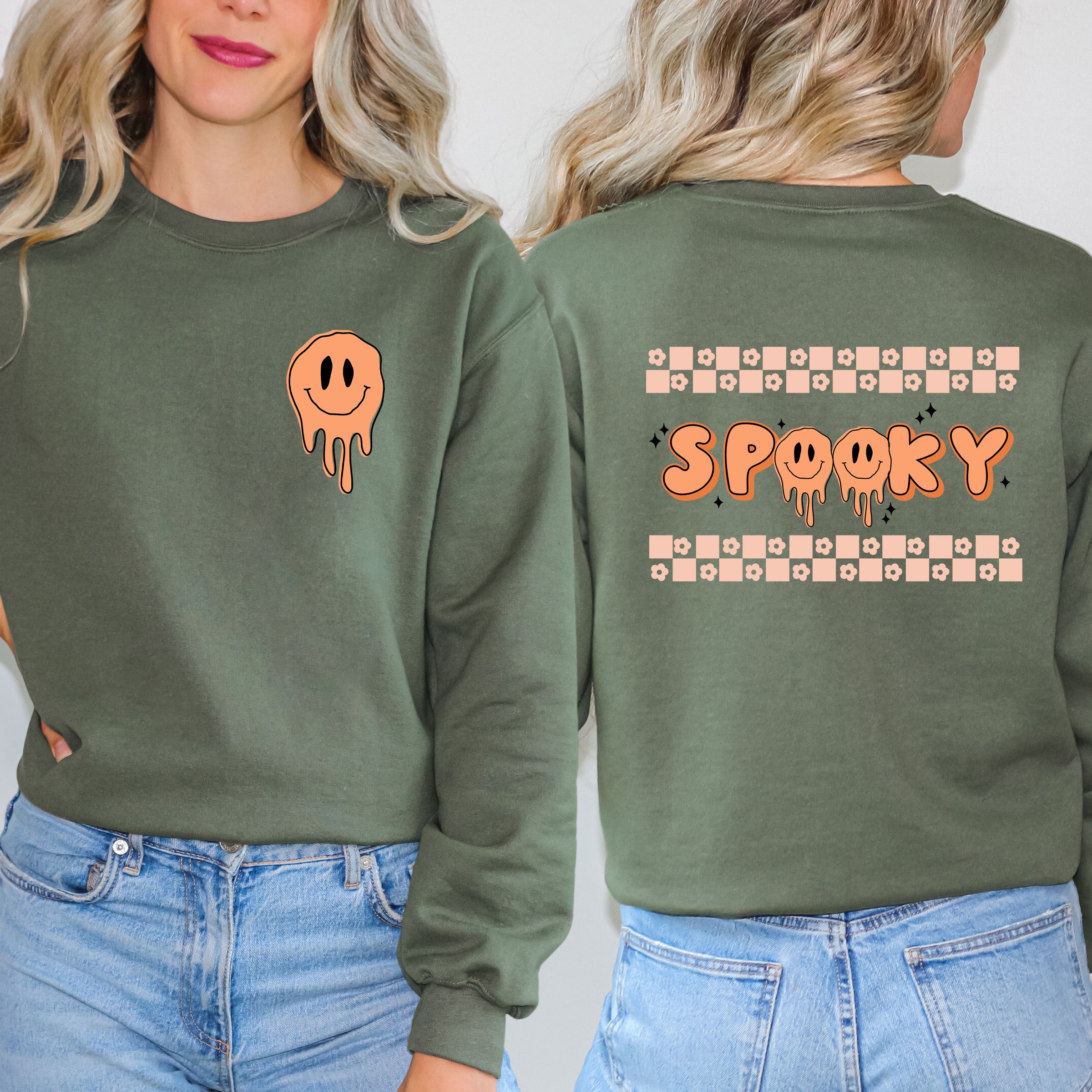 Spooky Checkered Flowers | Sweatshirt | Front and Back Design