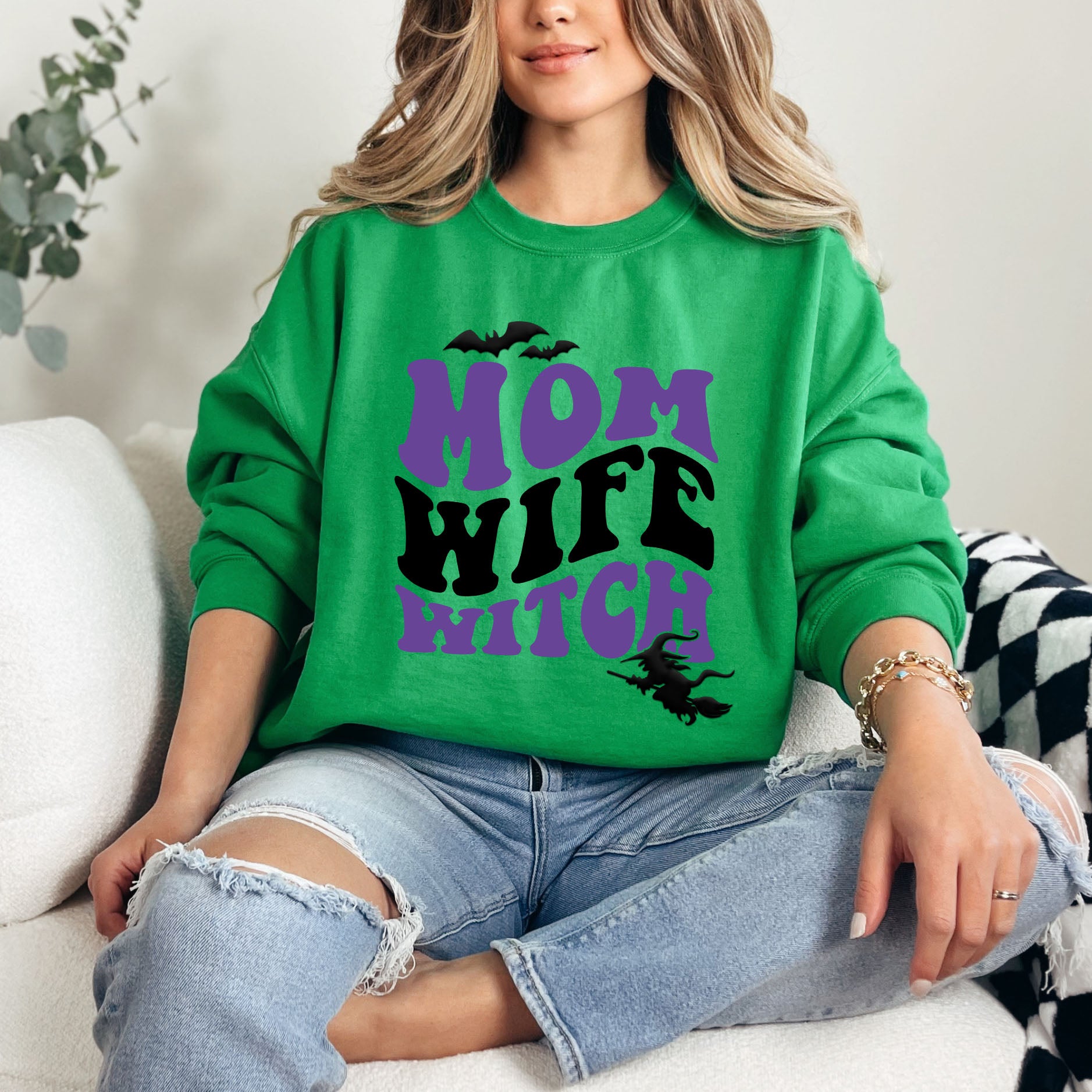 Mom Wife Witch Colorful Puff Print | Sweatshirt