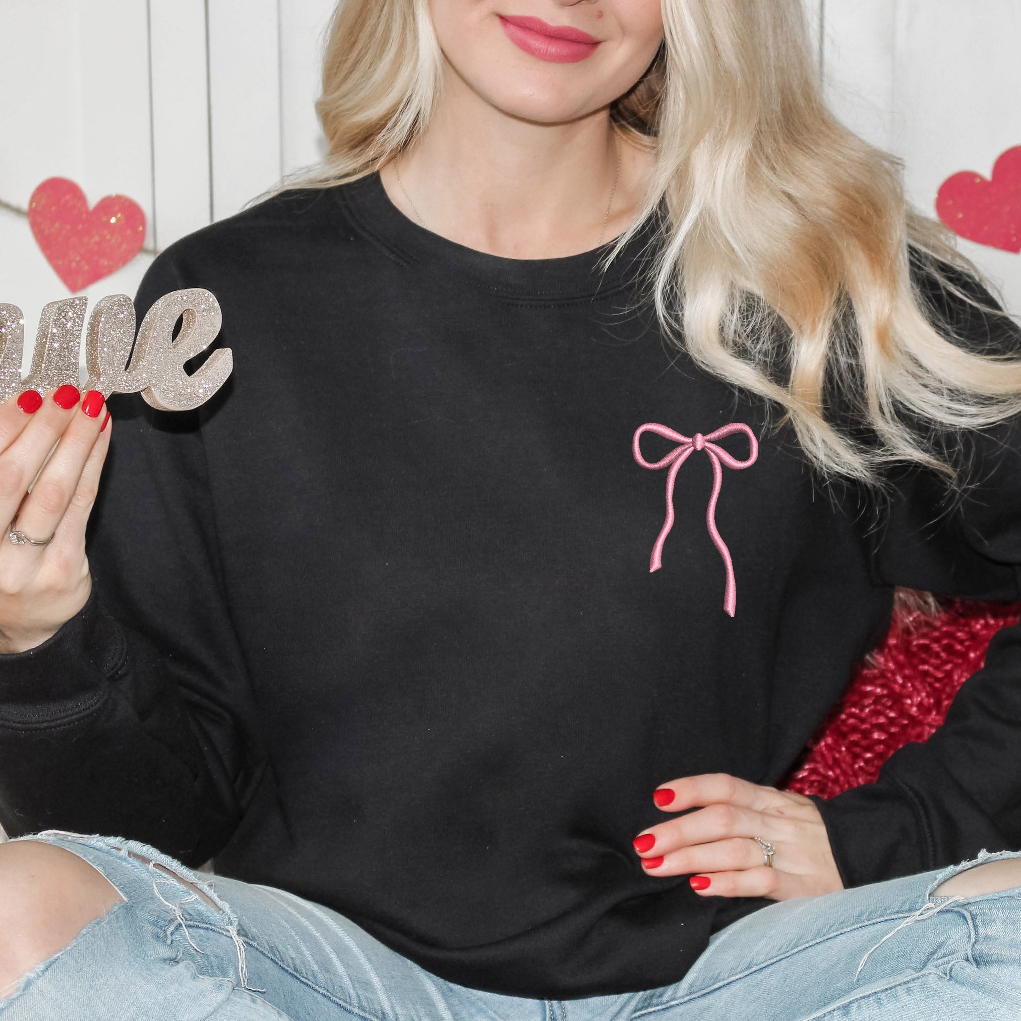 Embroidered Thin Bow | Sweatshirt