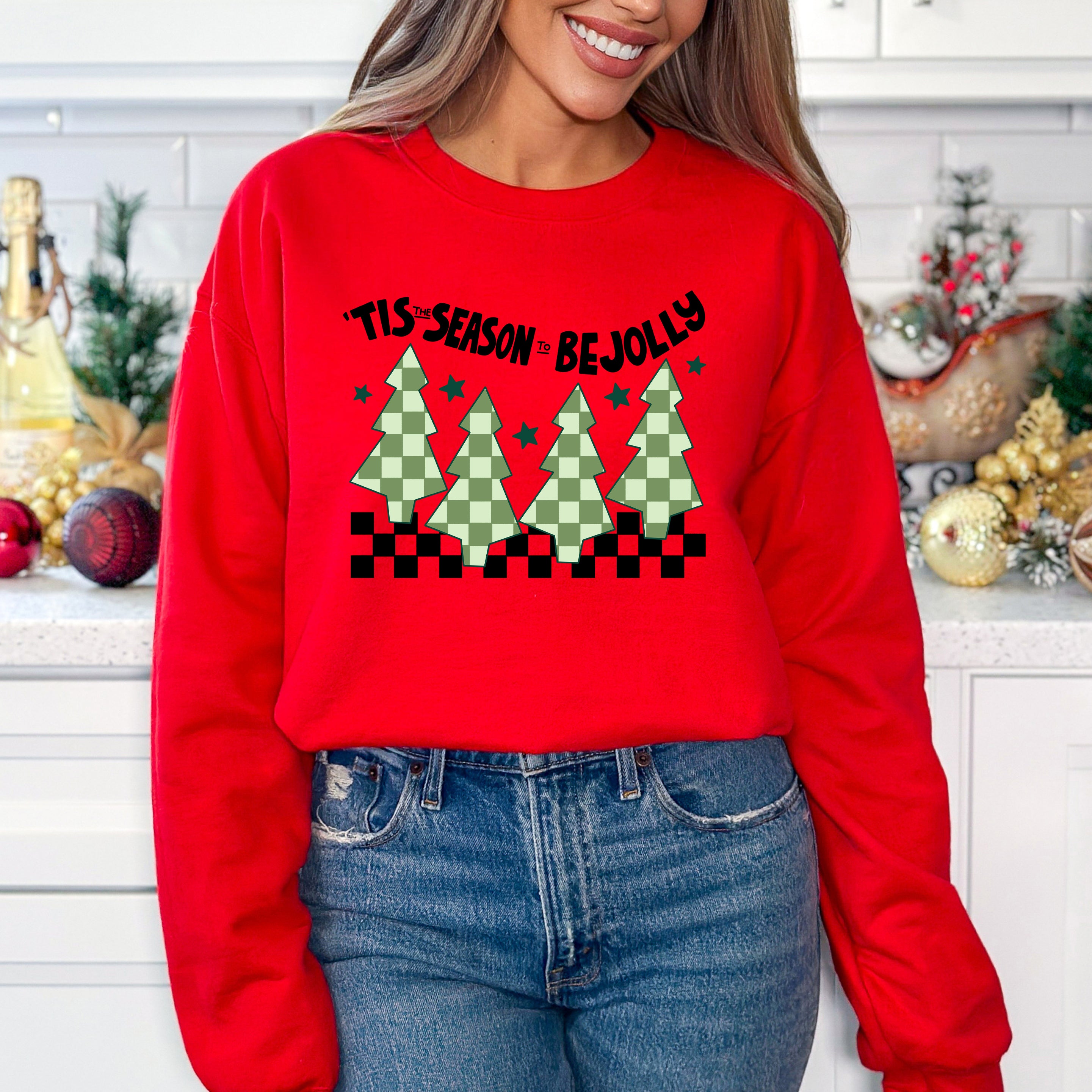 Be Jolly Checkered Tree | Sweatshirt