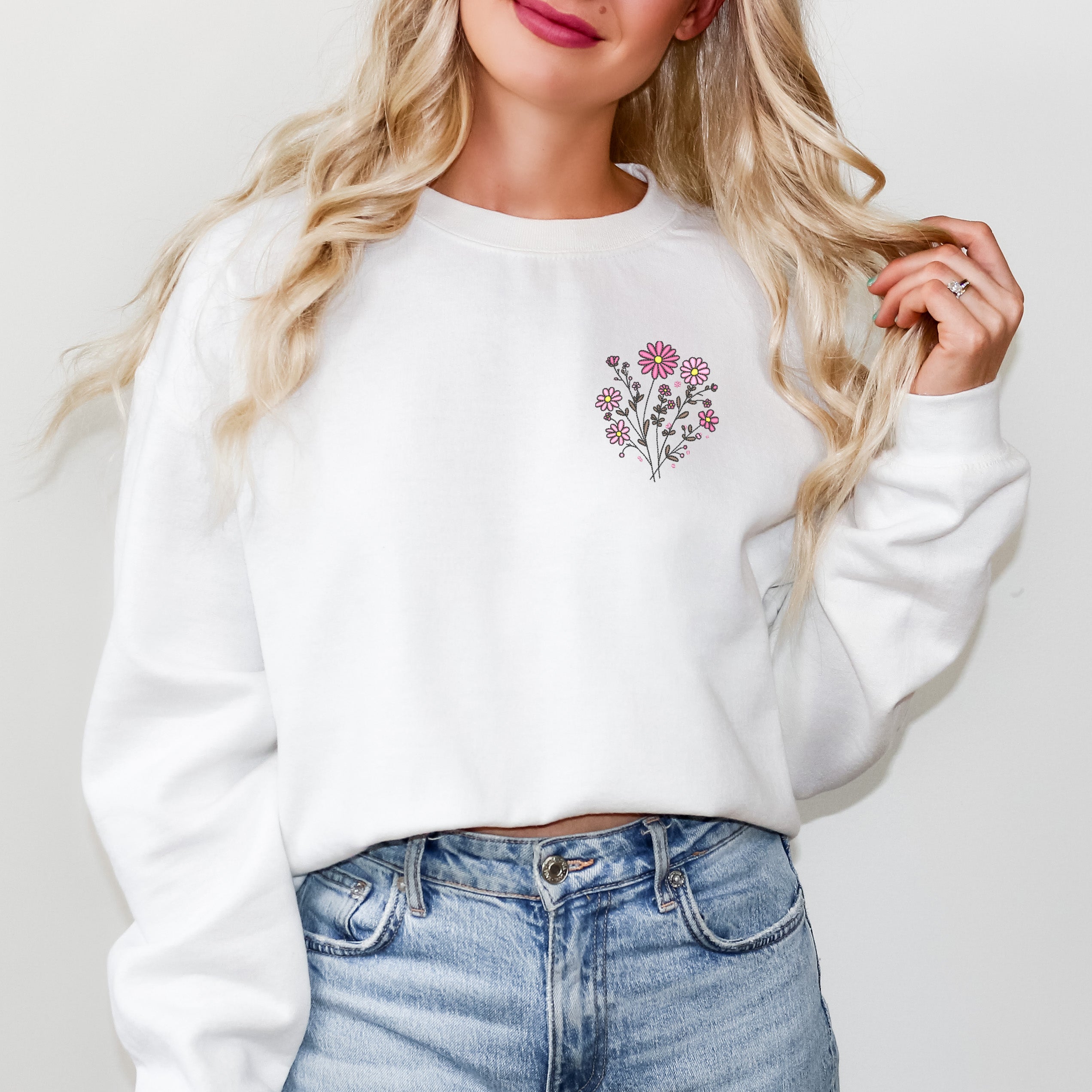Embroidered Pink Bouquet | Sweatshirt