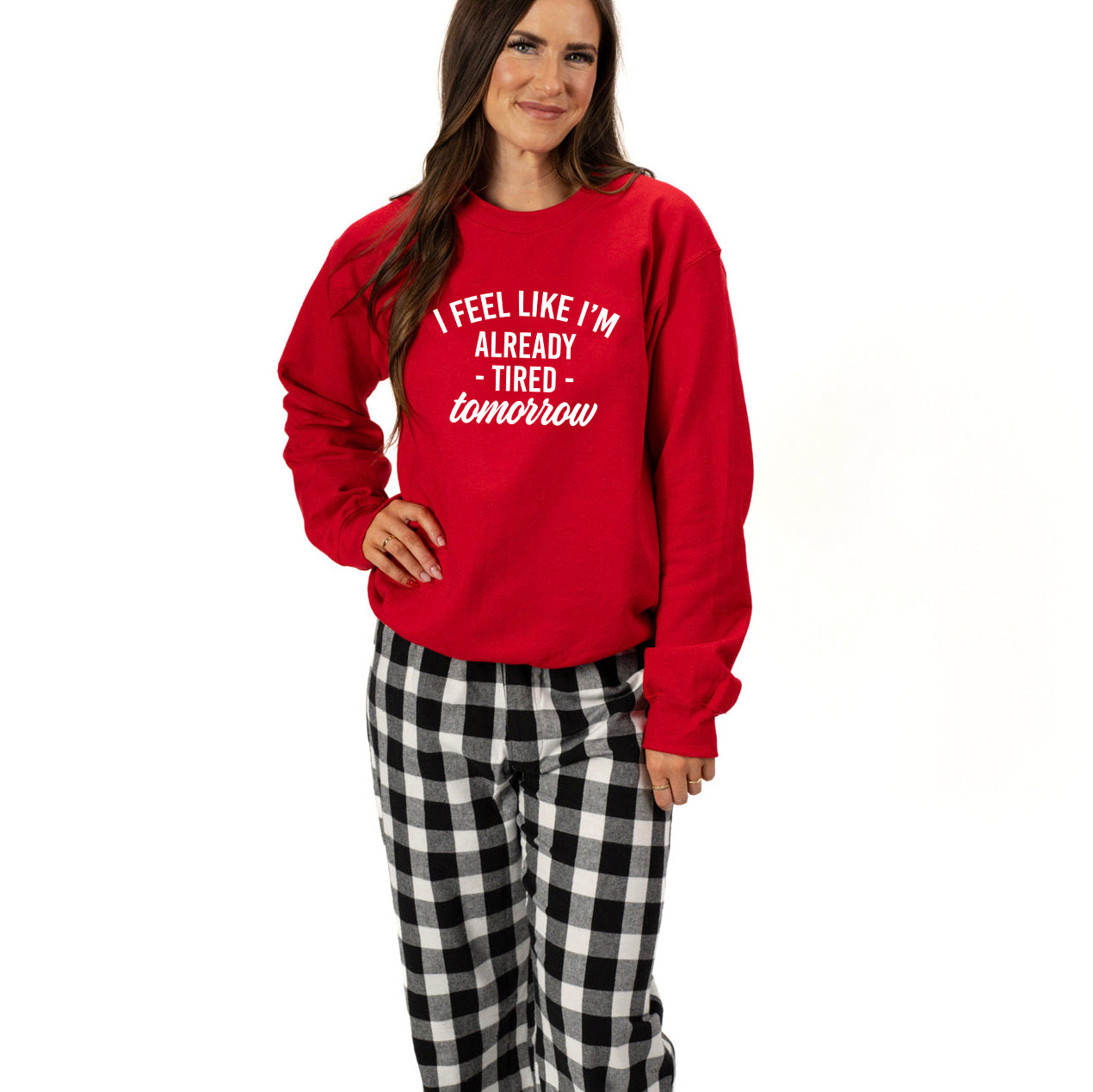 Already Tired Tomorrow | Plaid Pajama Sweatshirt Set