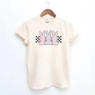 Checkered Triple Bunnies | Garment Dyed Short Sleeve Tee