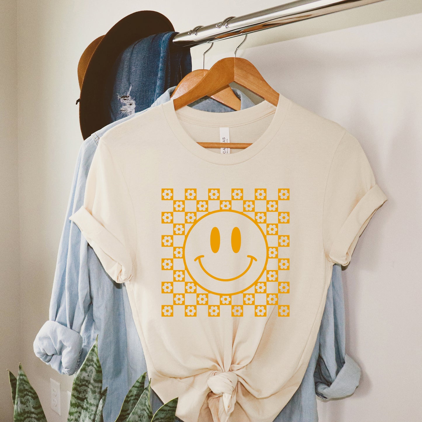 Mustard Smiley Flowers | Short Sleeve Graphic Tee