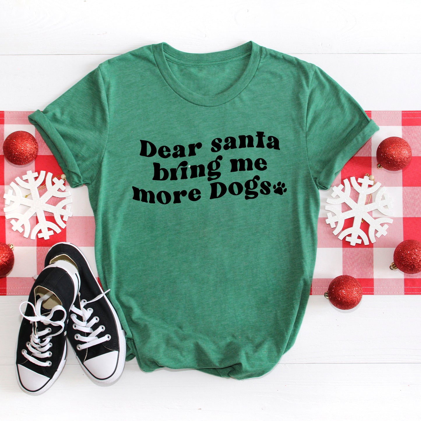 Dear Santa Bring Me More Dogs Wavy | Short Sleeve Crew Neck