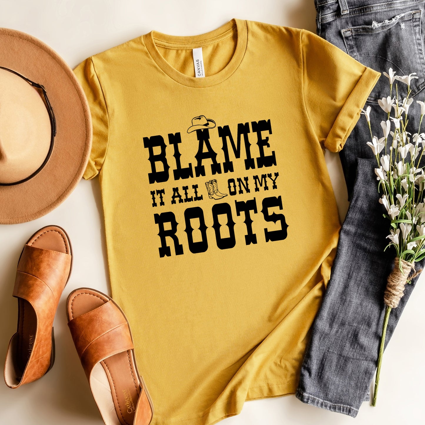 Blame It All On My Roots Hat And Boots | Short Sleeve Graphic Tee
