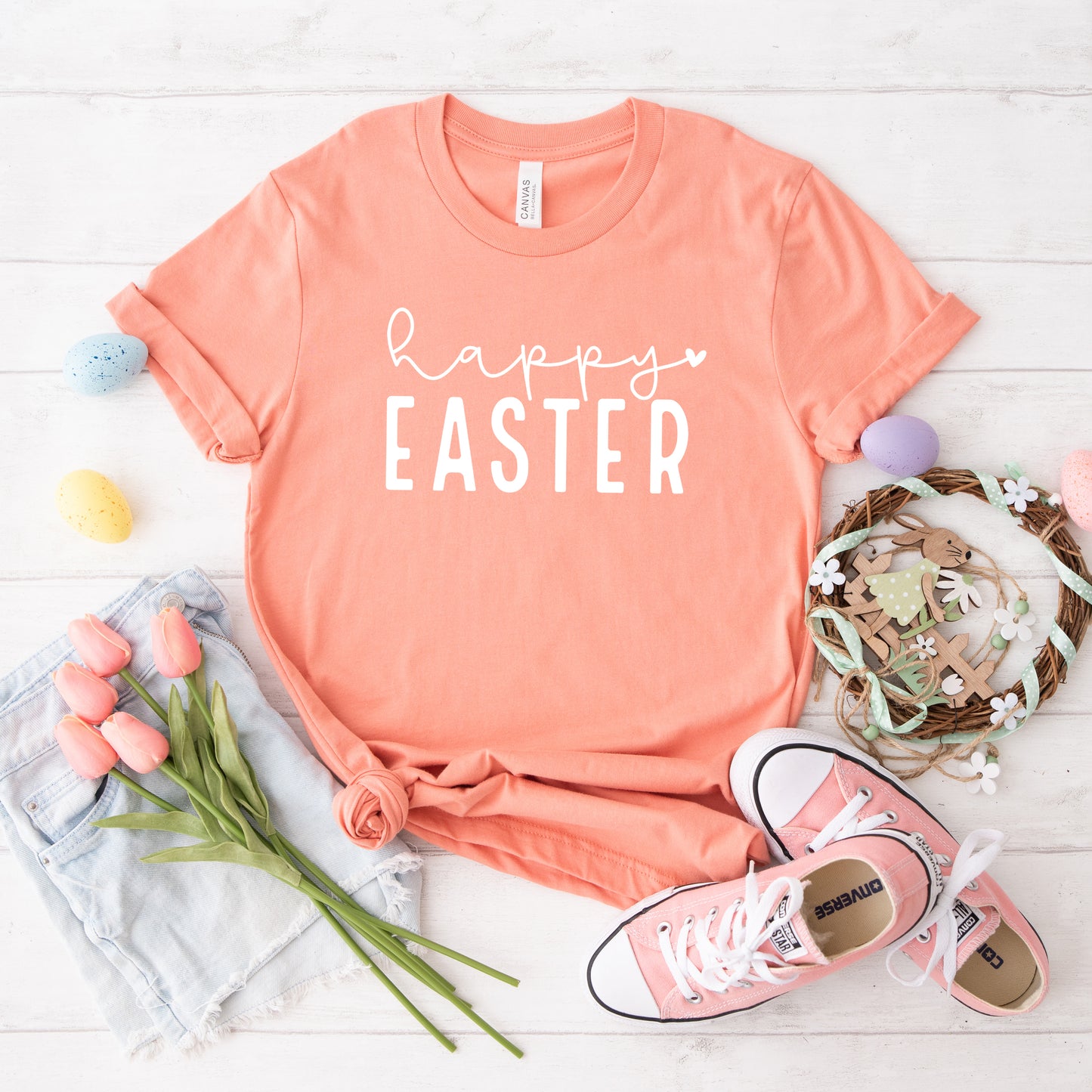 Happy Easter With Heart | Short Sleeve Graphic Tee