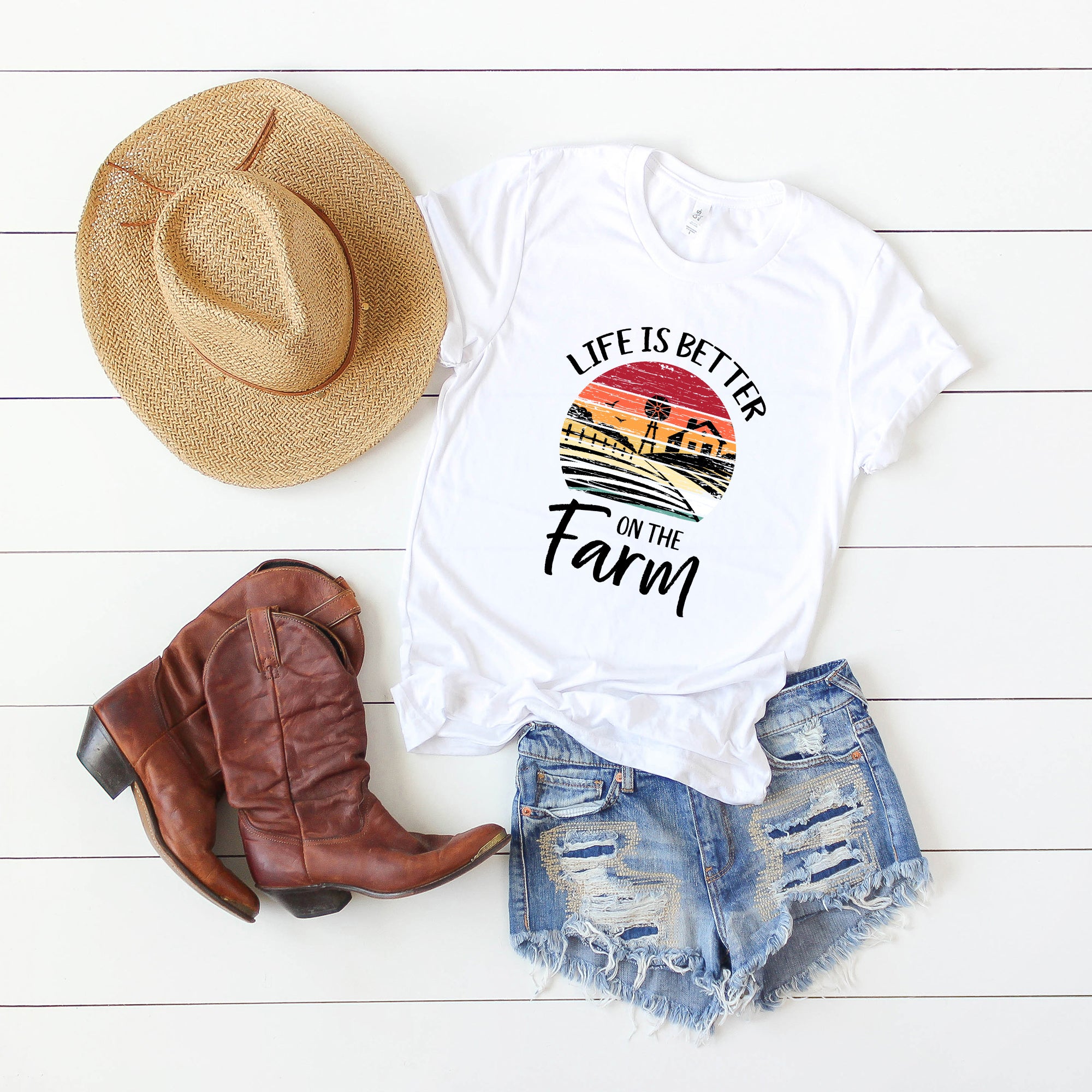 Life Is Better On The Farm Sunset | Short Sleeve Graphic Tee