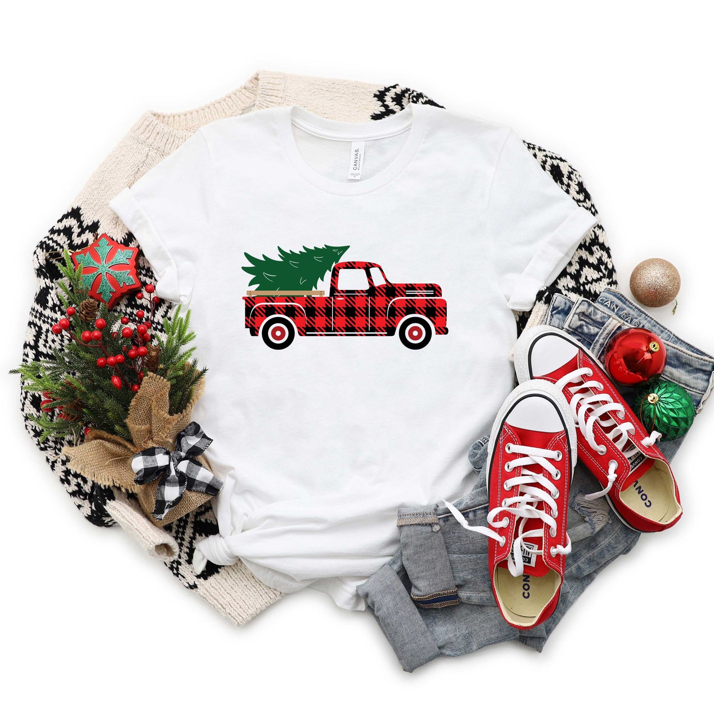 Clearance Plaid Christmas Truck | Short Sleeve Graphic Tee