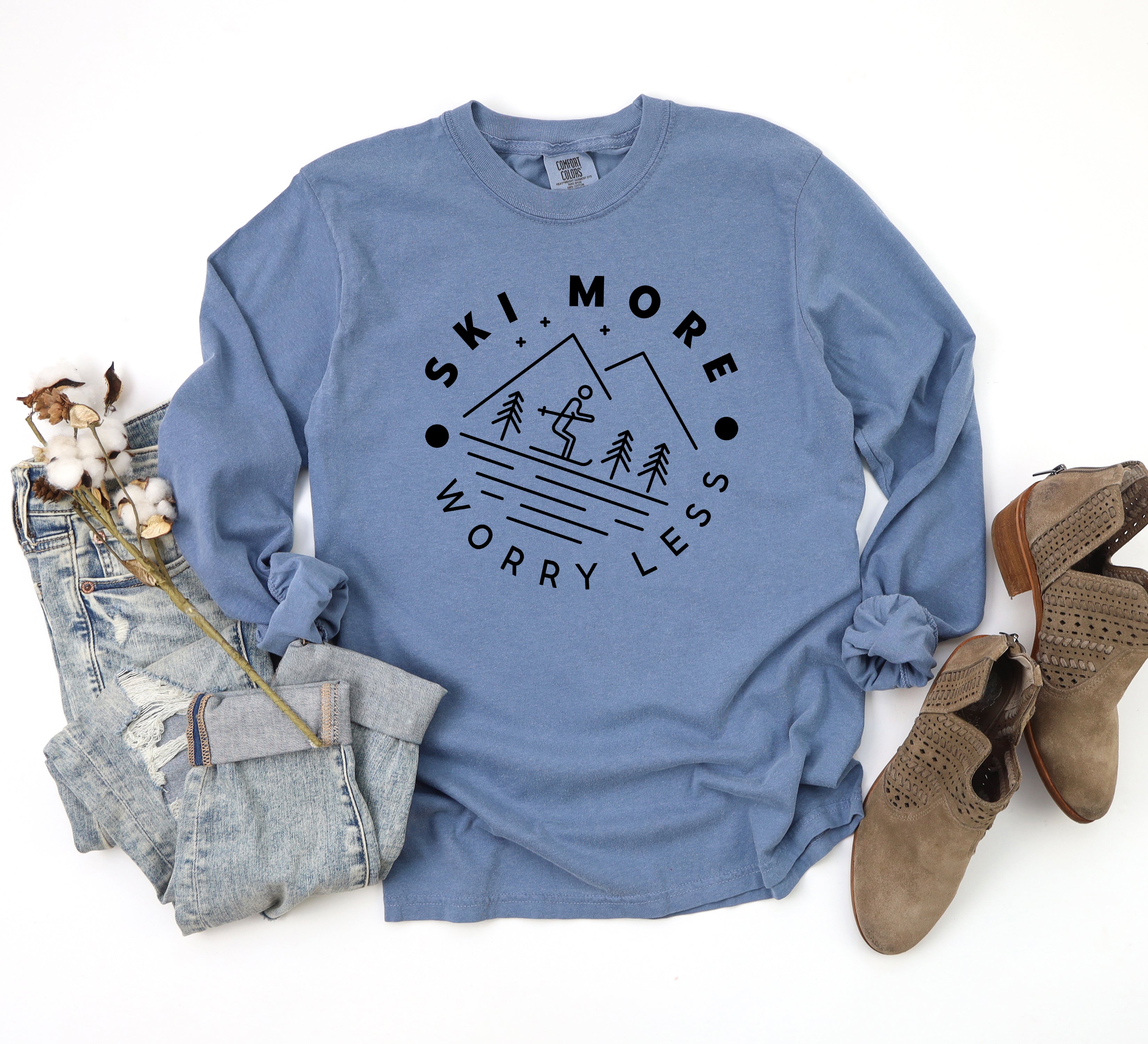 Ski More Worry Less | Garment Dyed Long Sleeve