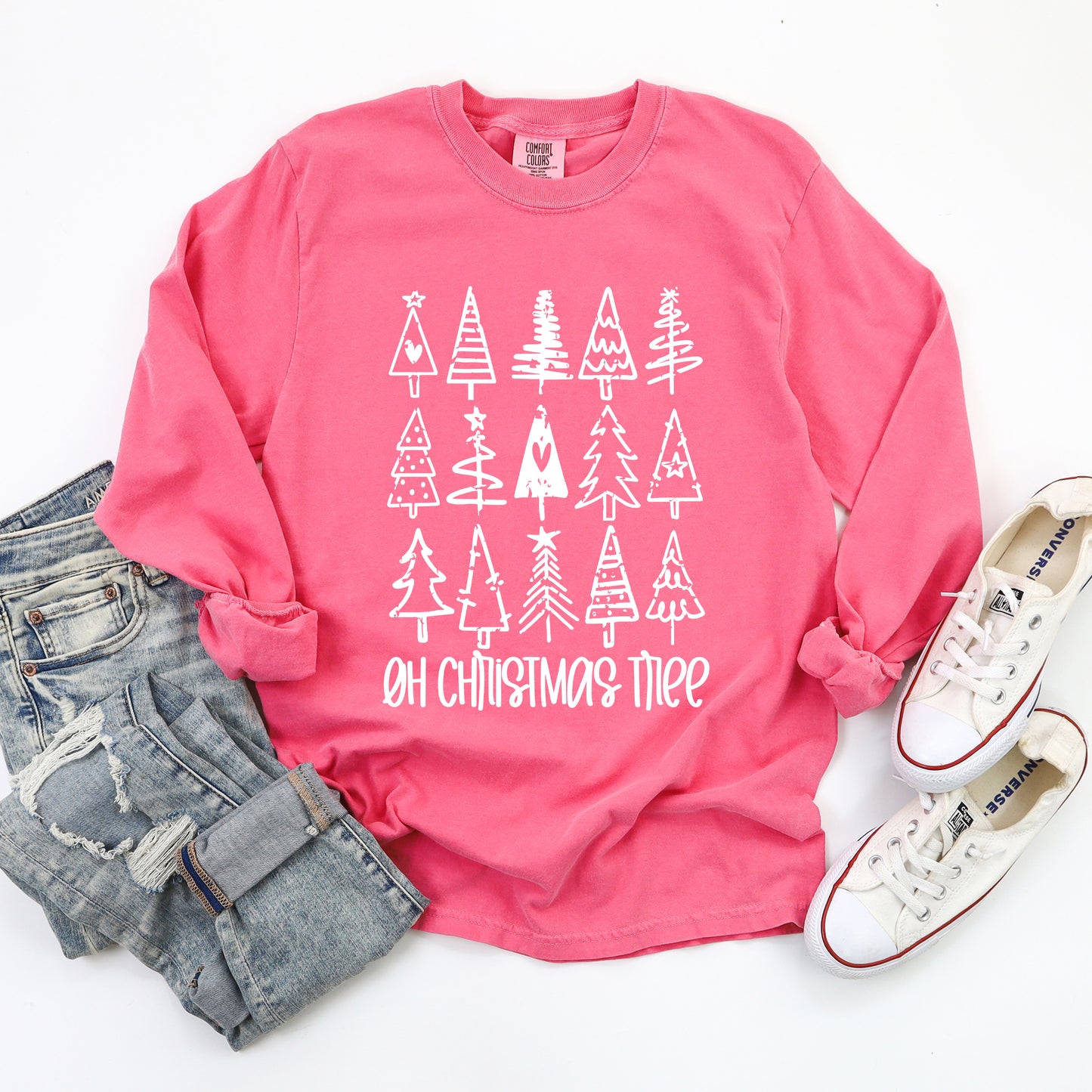 Distressed Oh Christmas Tree | Garment Dyed Long Sleeve