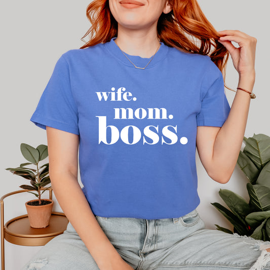 Wife Mom Boss Typewriter | Garment Dyed Short Sleeve Tee