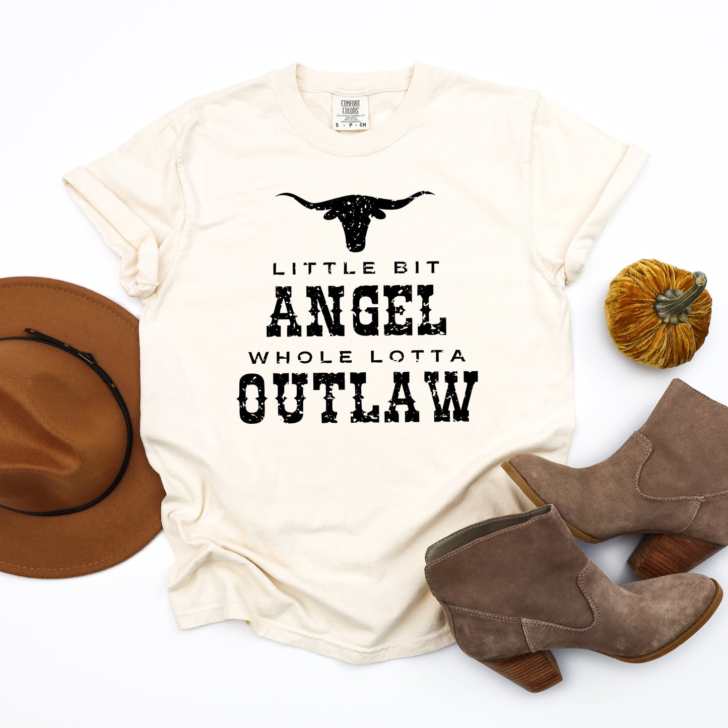 Little Bit Angel Horns | Garment Dyed Short Sleeve Tee
