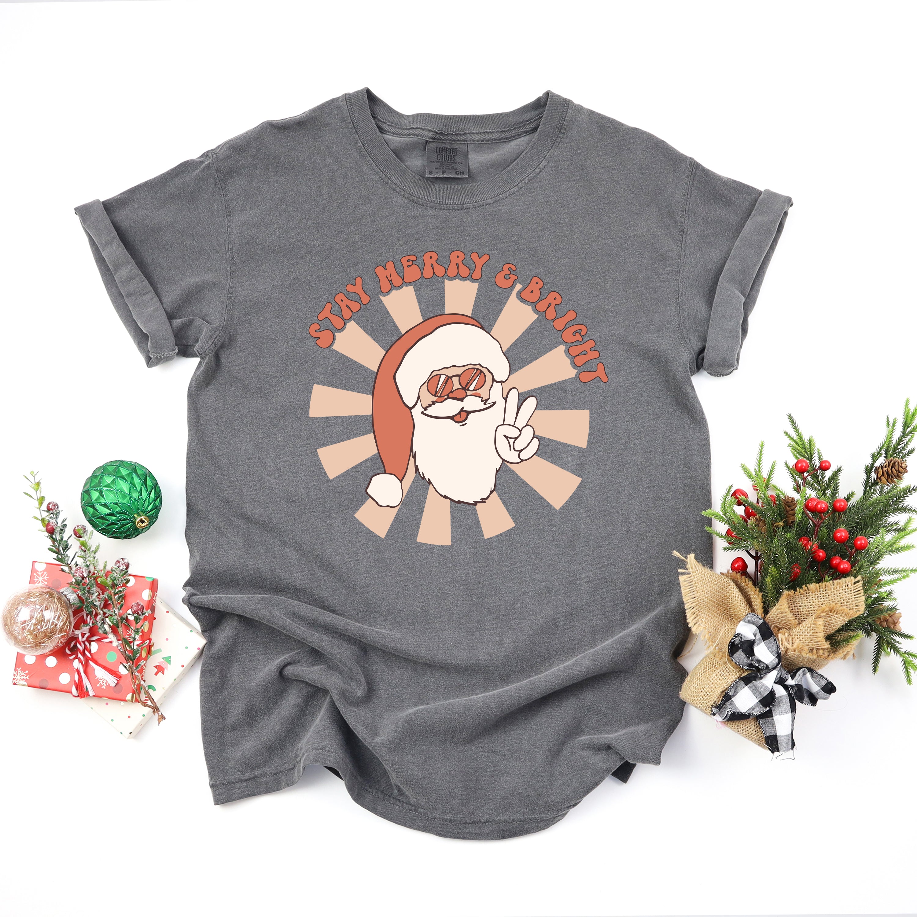 Stay Merry and Bright Santa | Garment Dyed Tee