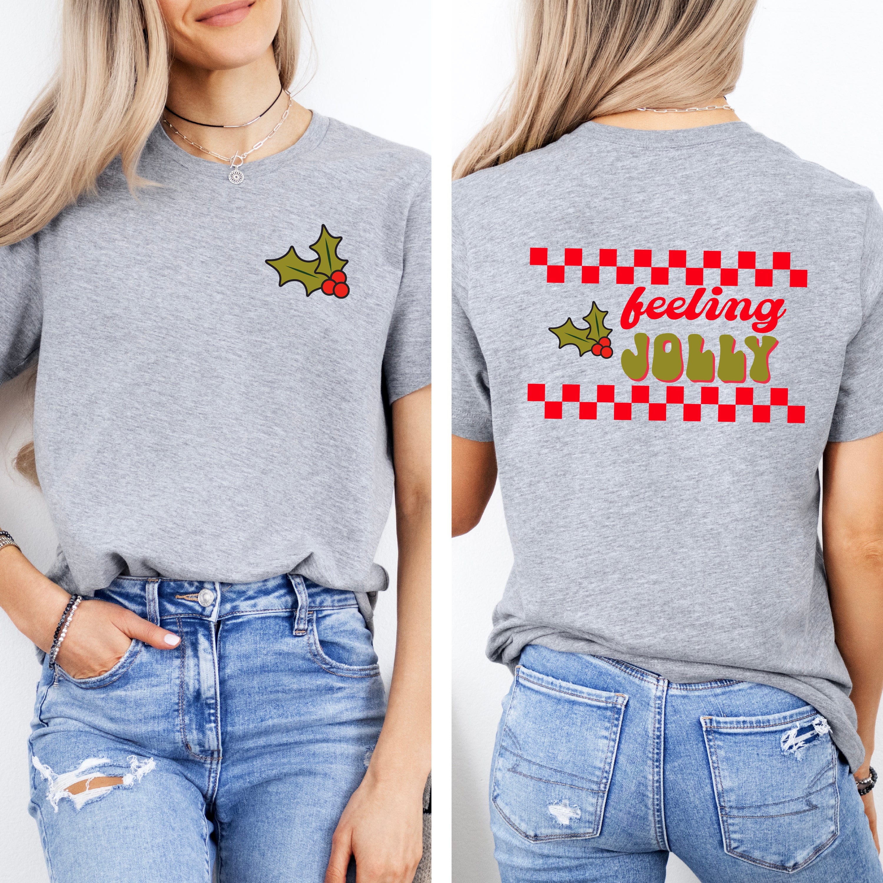 Feeling Jolly Checkered | Front & Back Short Sleeve Graphic Tee