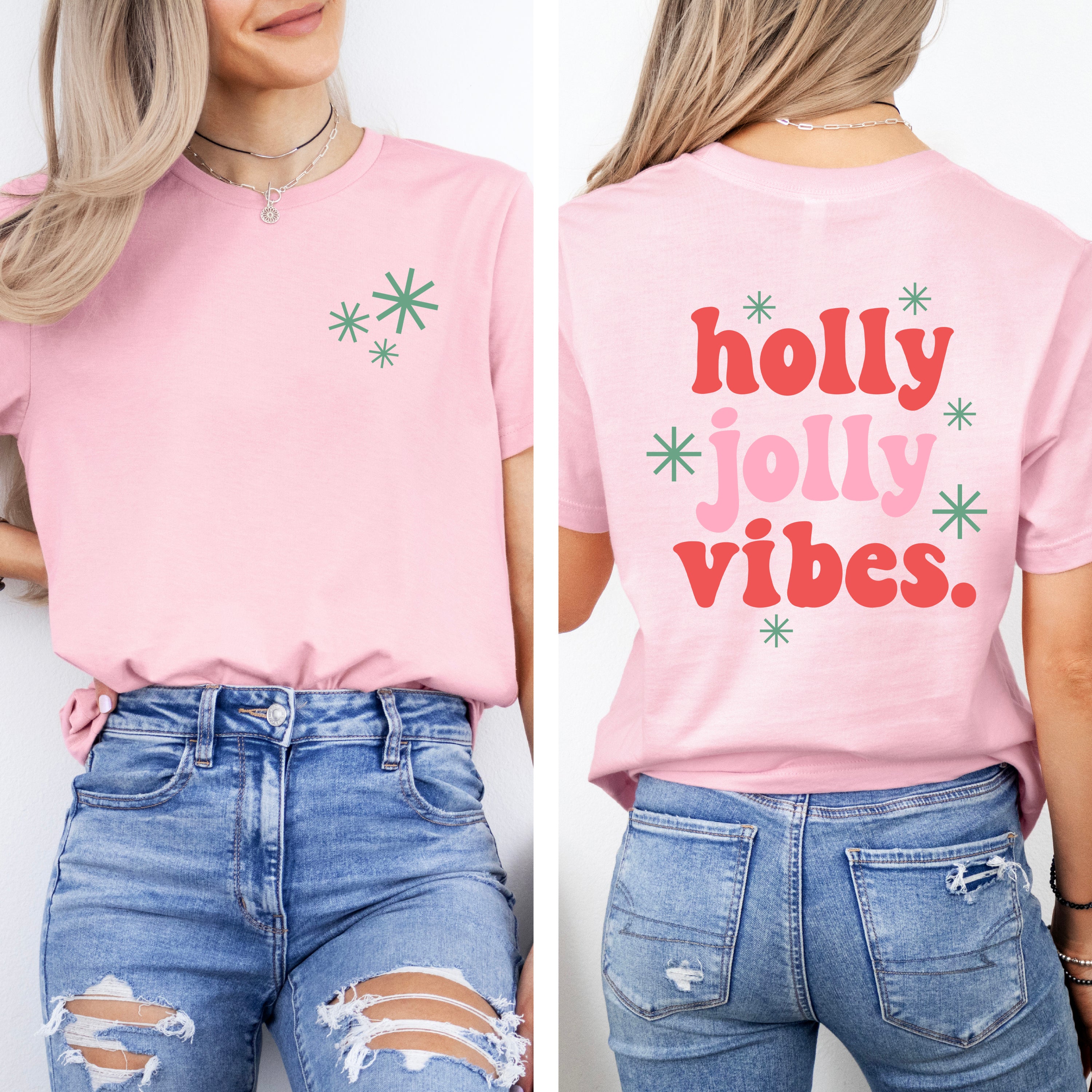 Retro Holly Jolly Vibes | Front & Back Short Sleeve Graphic Tee