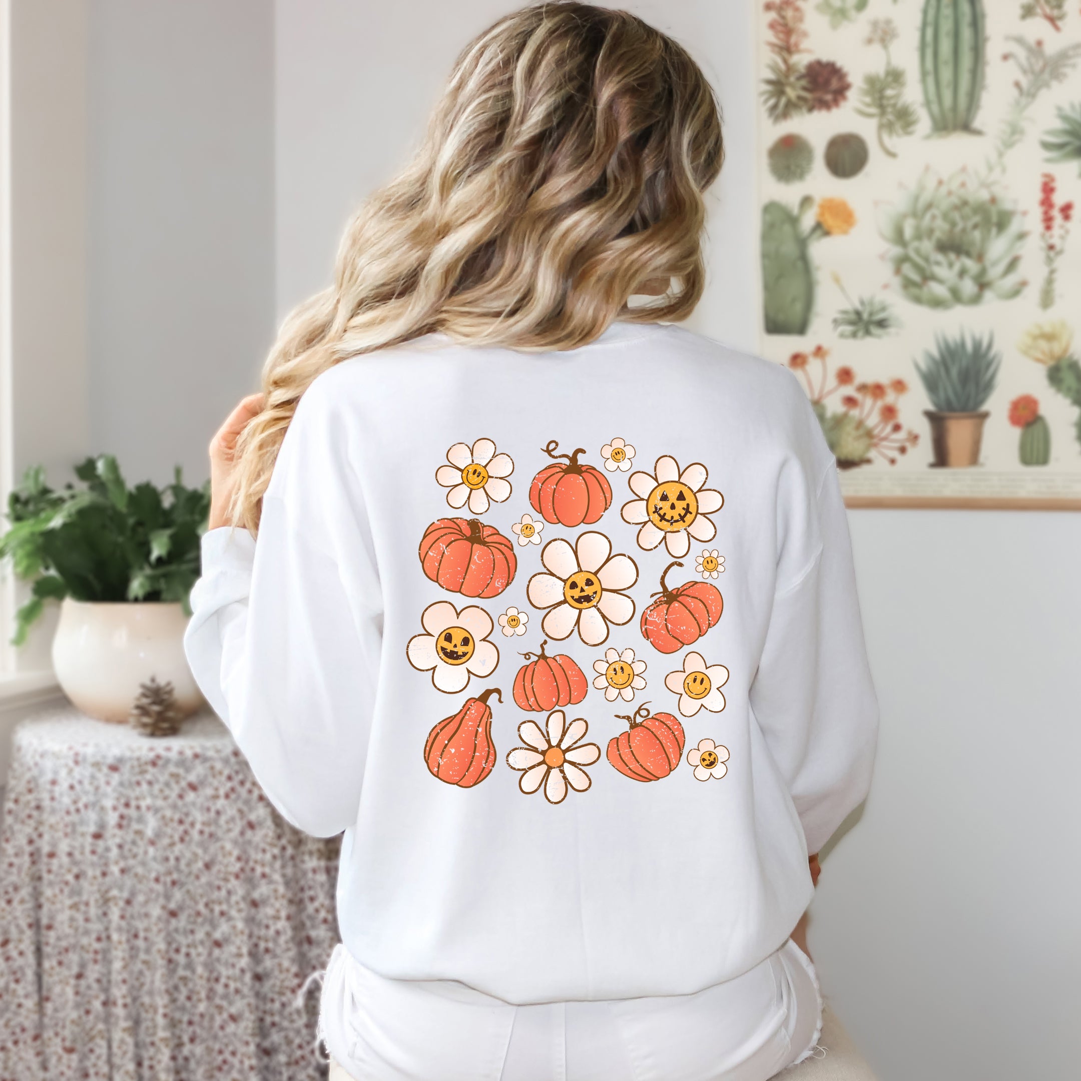Distressed Flowers And Pumpkins Front And Back