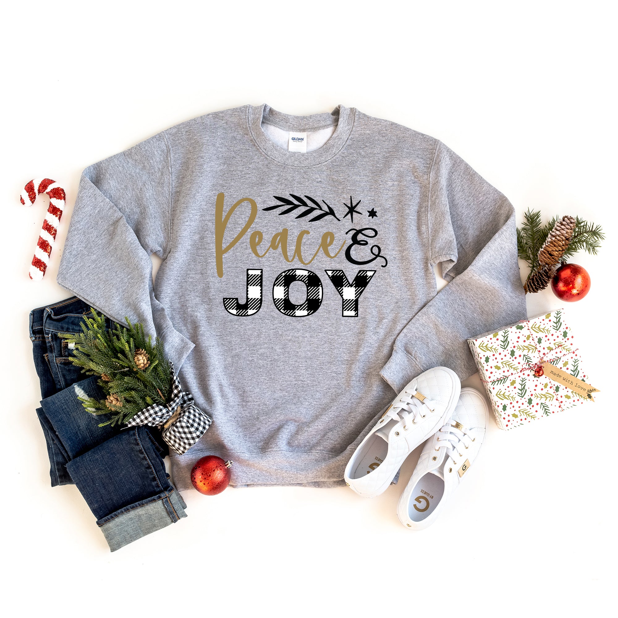 Plaid Peace And Joy | Sweatshirt