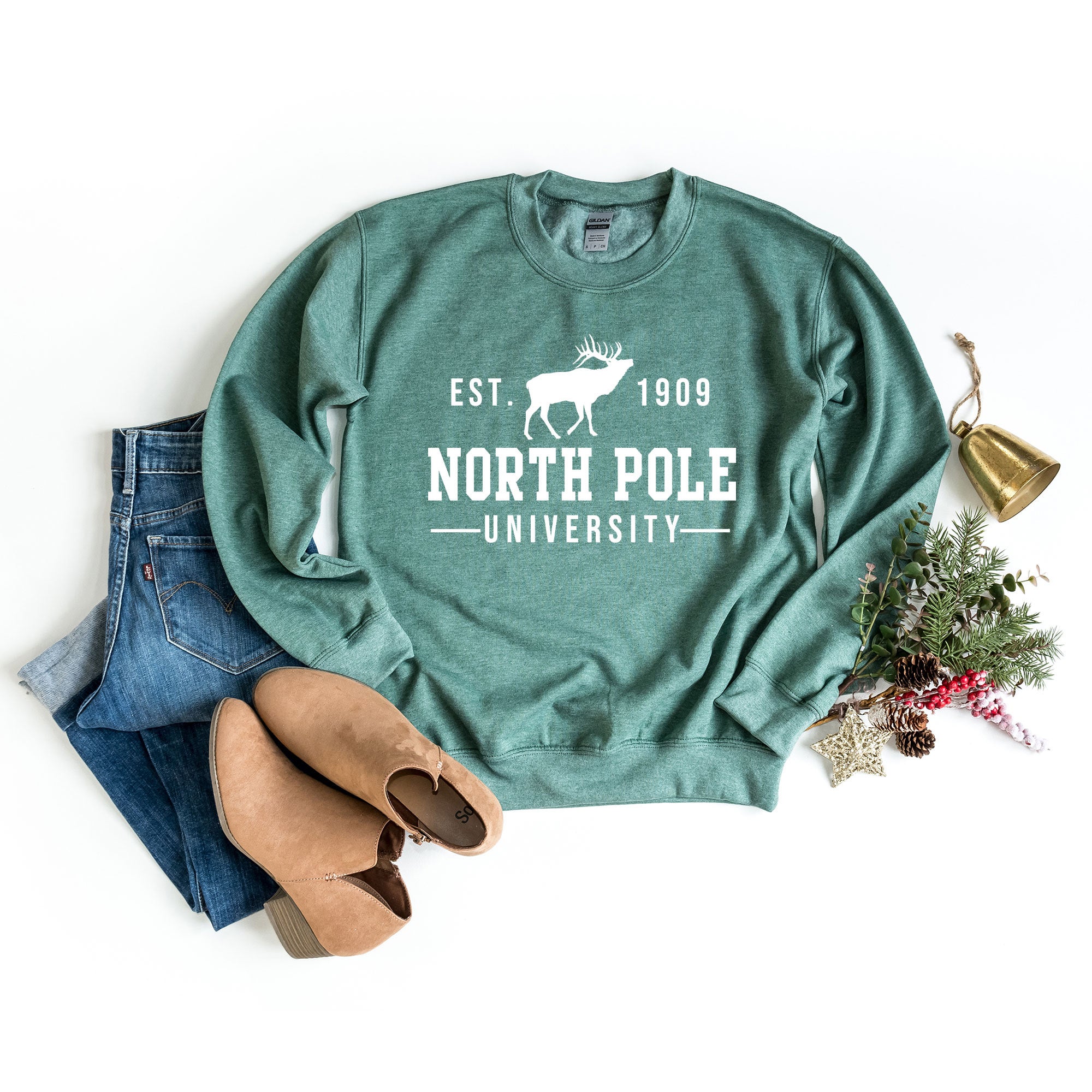 North Pole University With Reindeer | Sweatshirt