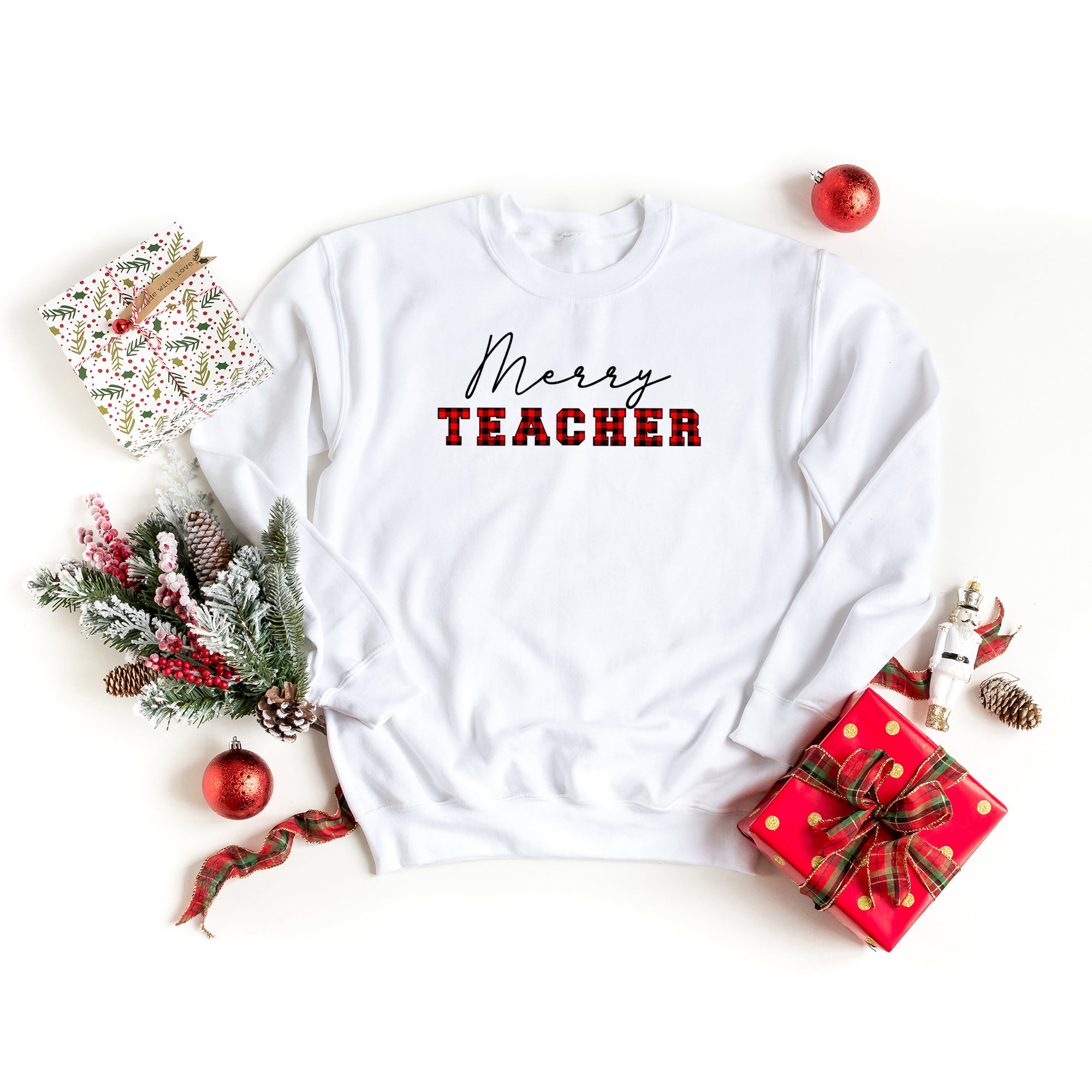 Merry Teacher Buffalo Plaid | Sweatshirt