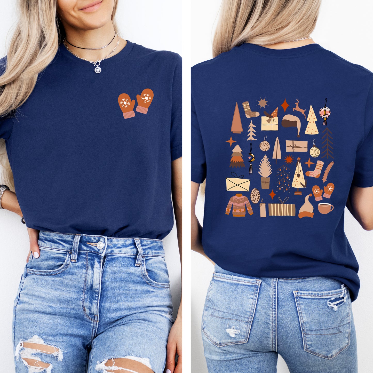 Boho Neutral Christmas Chart | Front & Back Short Sleeve Graphic Tee