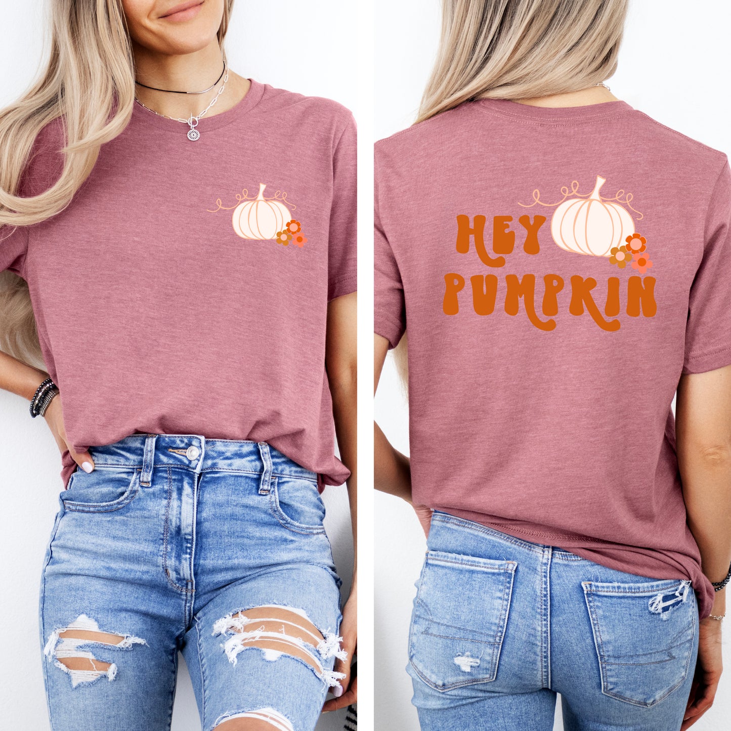 Hey Pumpkin Colorful | Front & Back Short Sleeve Graphic Tee