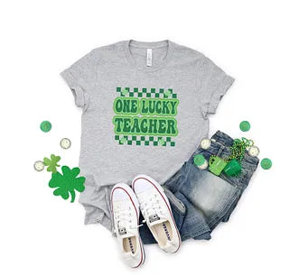 Checkered Lucky Teacher | Short Sleeve Graphic Tee