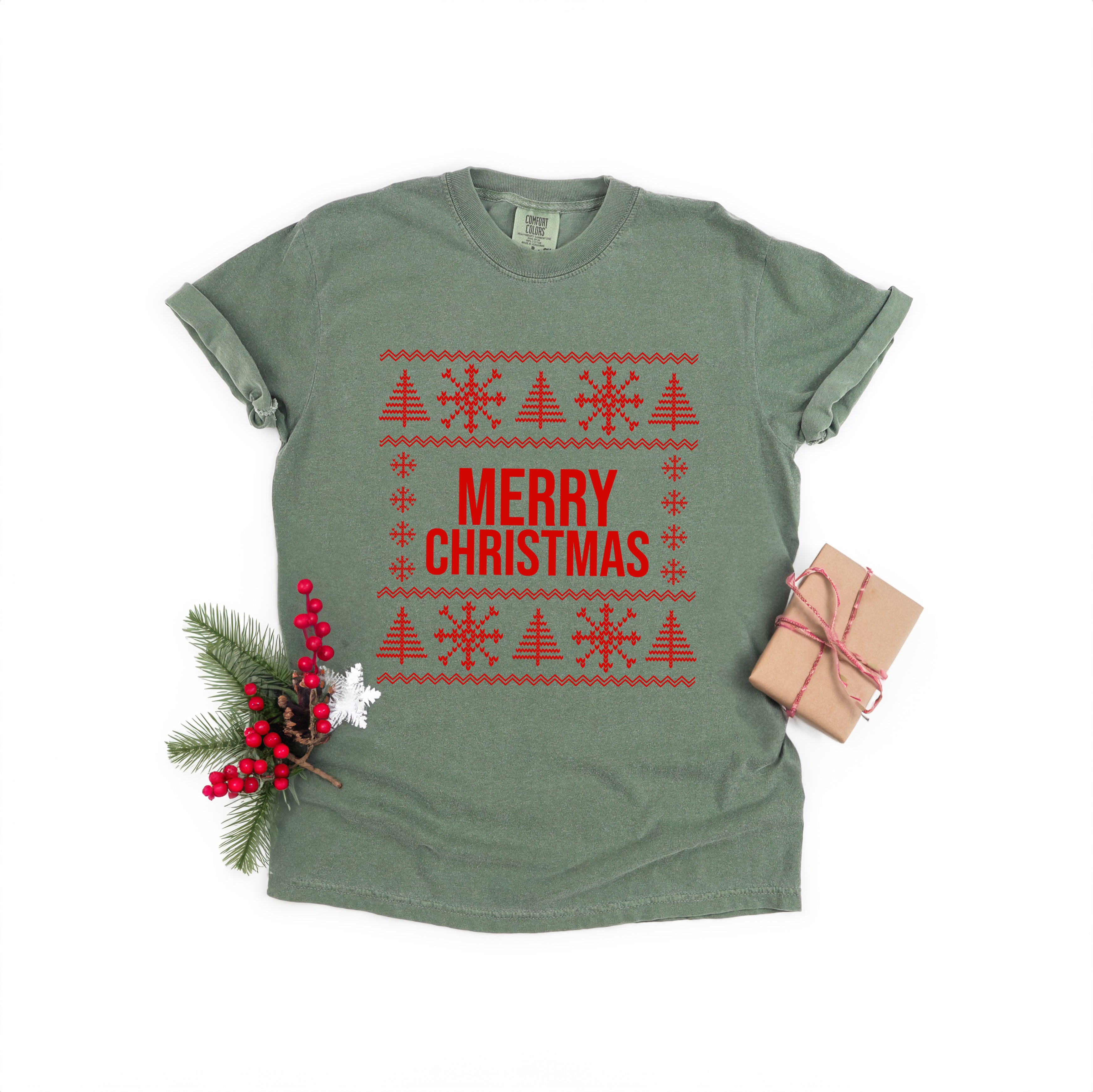 Merry Christmas Sweater | Garment Dyed Tee