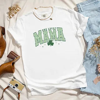 Lucky Mama Varsity Clover | Garment Dyed Short Sleeve Tee
