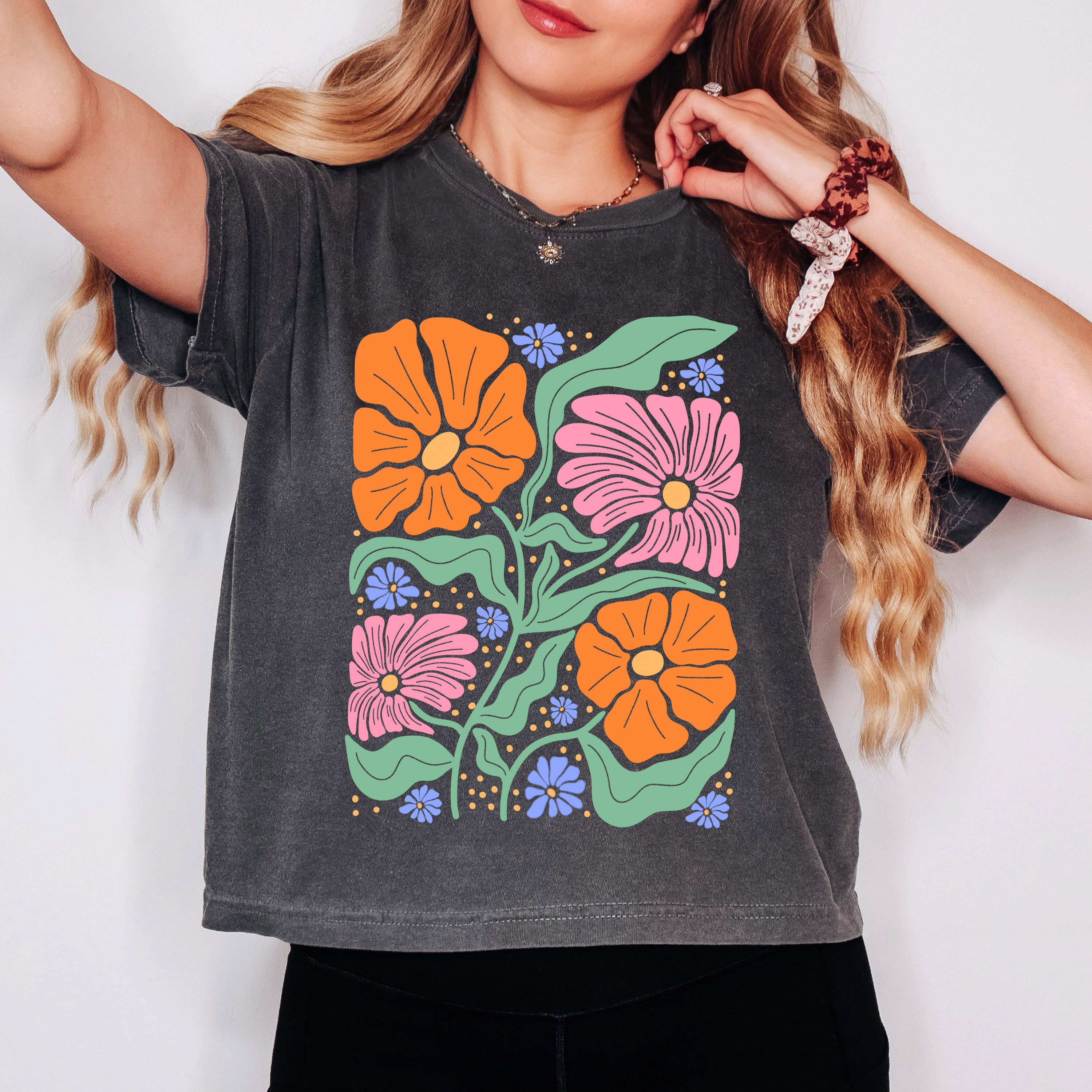 Boho Floral Collage | Relaxed Fit Cropped Tee