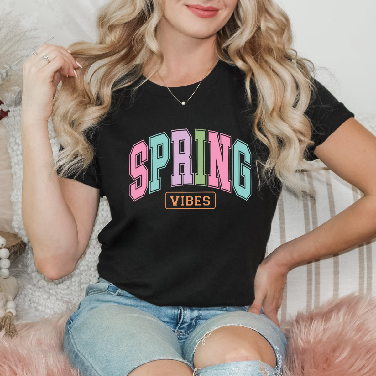 Spring Vibes Arched Varsity | Short Sleeve Graphic Tee