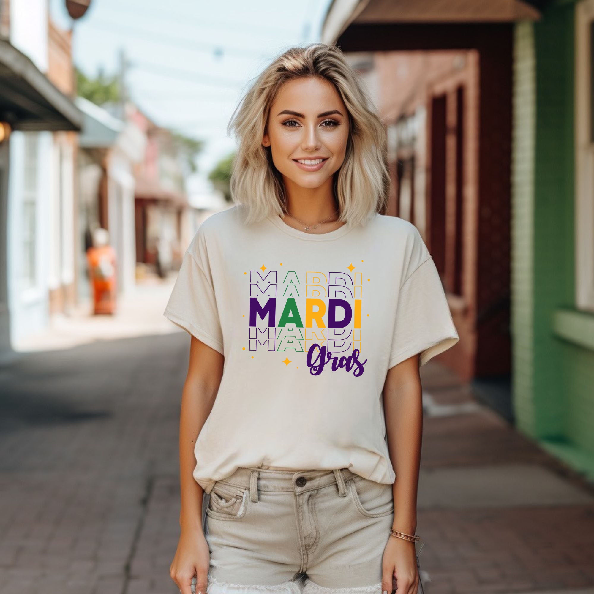 Mardi Gras Stacked | Short Sleeve Crew Neck